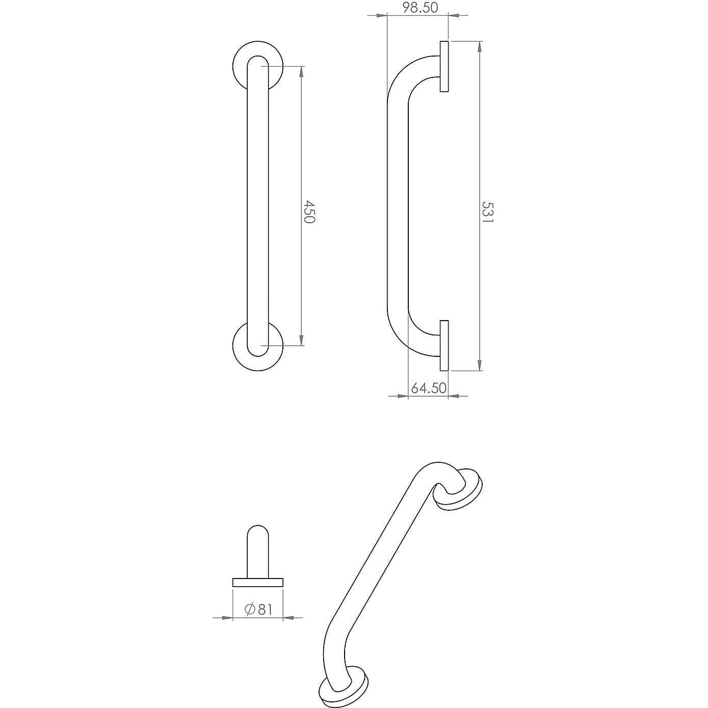 Silver Stainless Steel Grab Bar