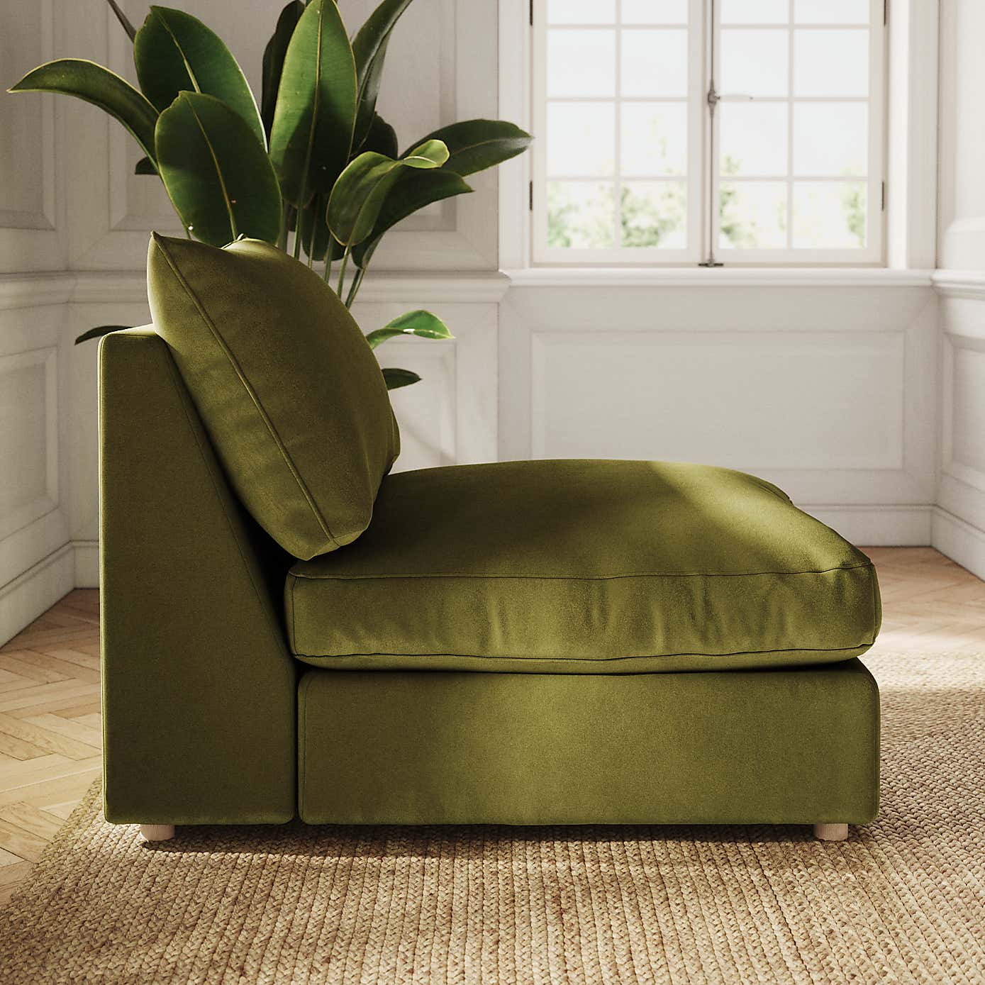 Full Circle Austin Luxury Velvet Modular Armless Sofa Piece