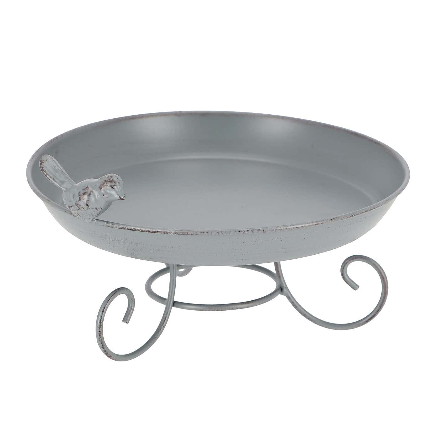 Fallen Fruits Grey Metal Standing Bird Bath