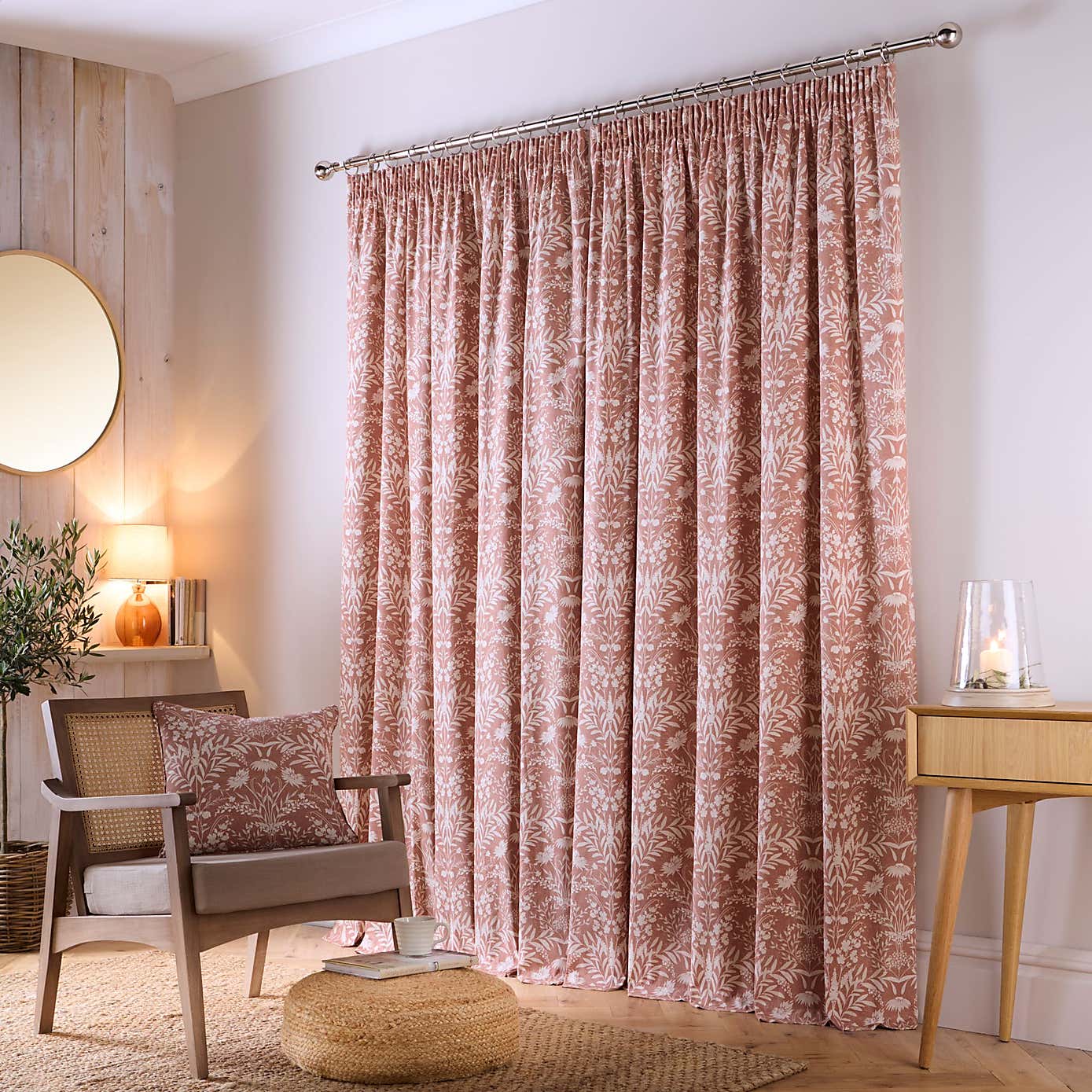 Freya Floral Pencil Pleat Curtains