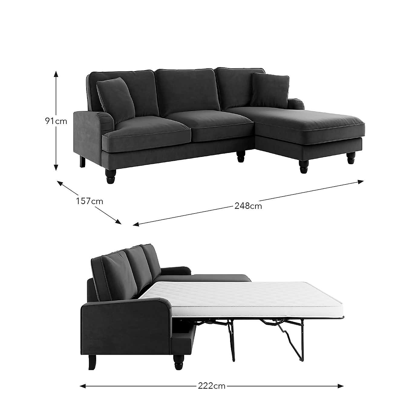 Beatrice Matte Velvet 4 Seater Corner Chaise Double Sofa Bed