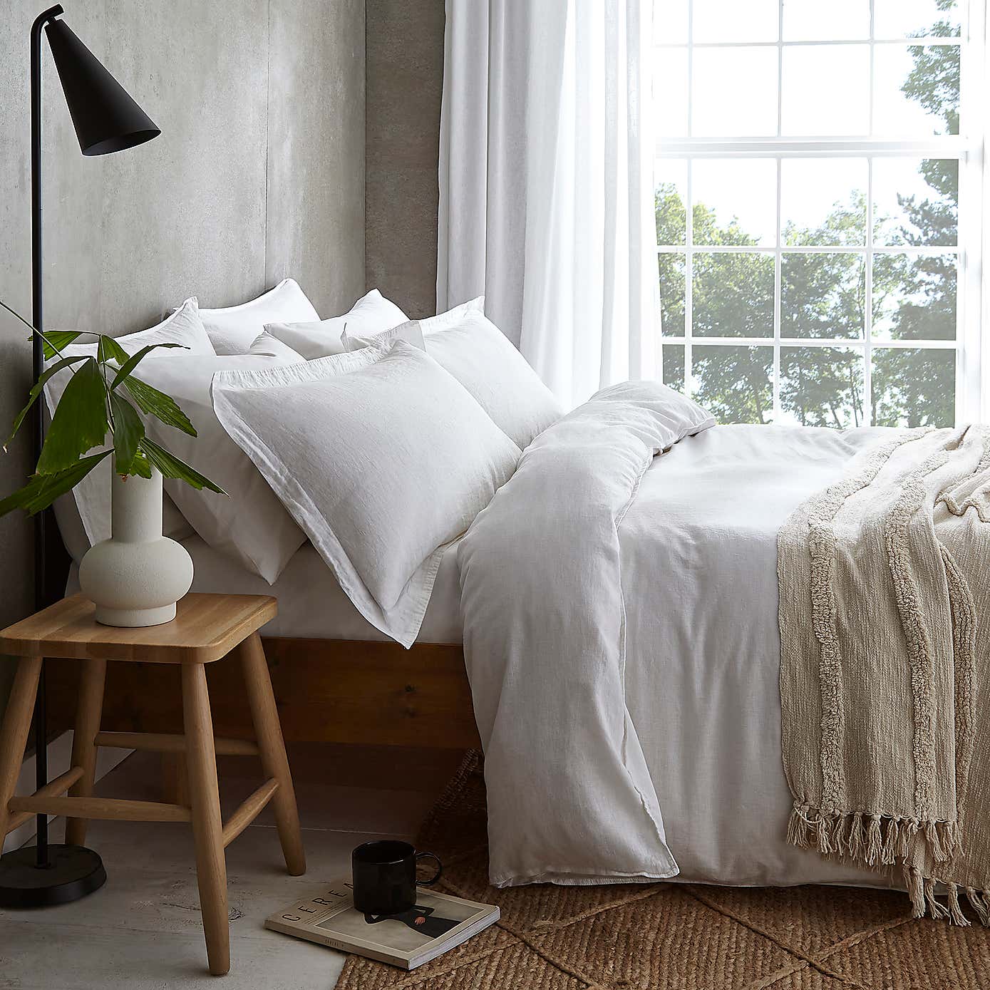 Cotton Linen White Duvet Cover & Pillowcase Set