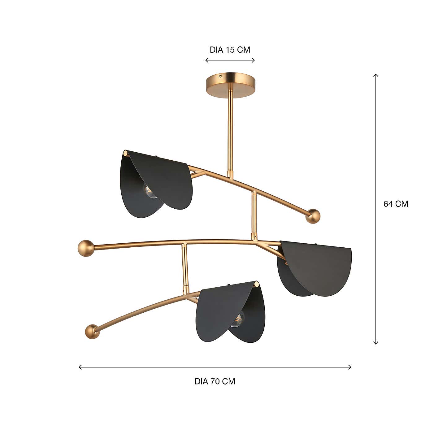 Aquila 3 Light Dimmable Semi Flush Ceiling Ceiling Light