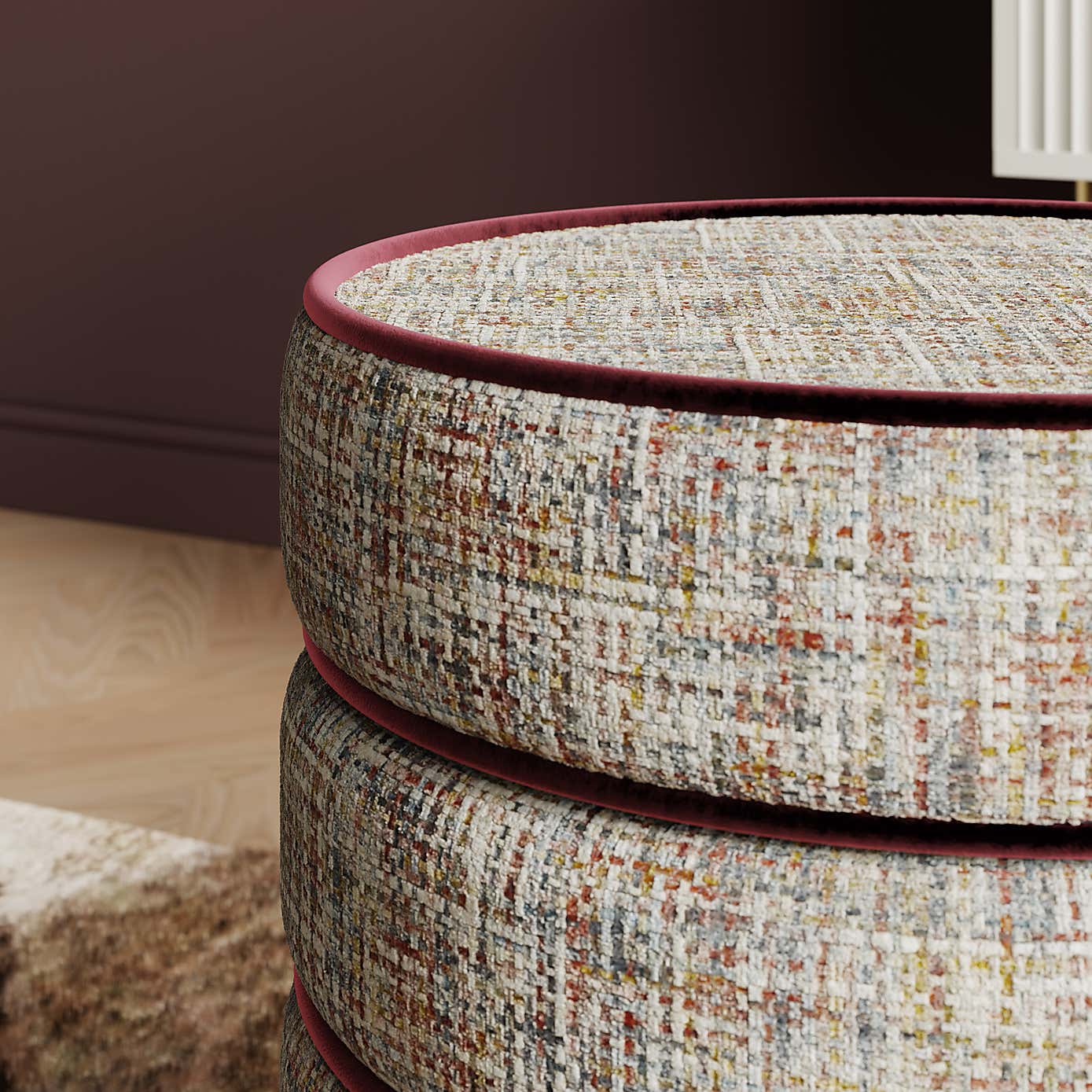 Contrast Piping Storage Footstool, Multicoloured Chenille