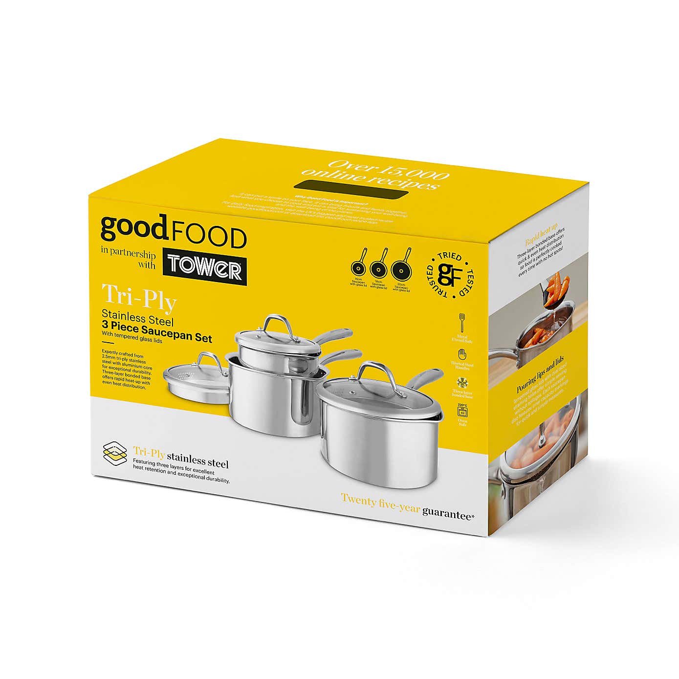 Good Food Tri Ply 3 Piece Saucepan Set
