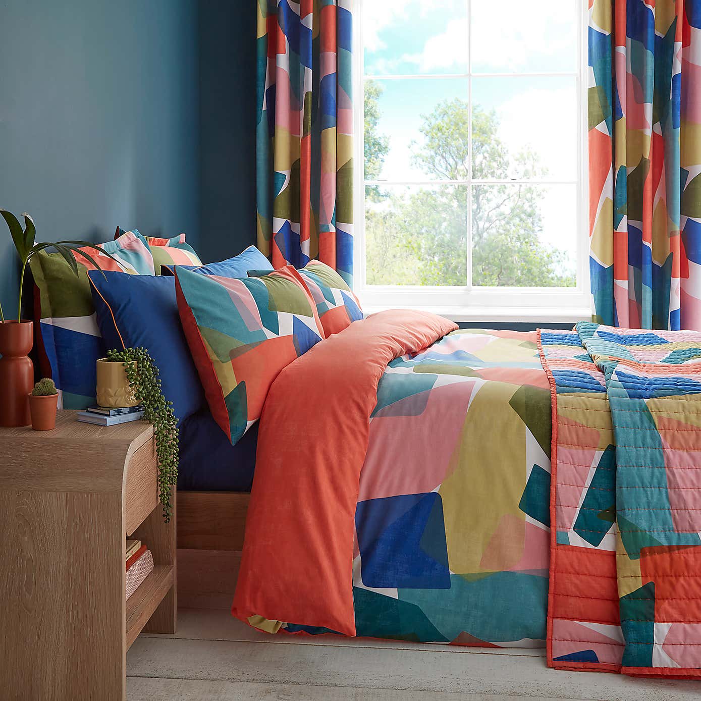 Elements Abstract Blocks Multicoloured Cotton Duvet Cover and Pillowcase Set