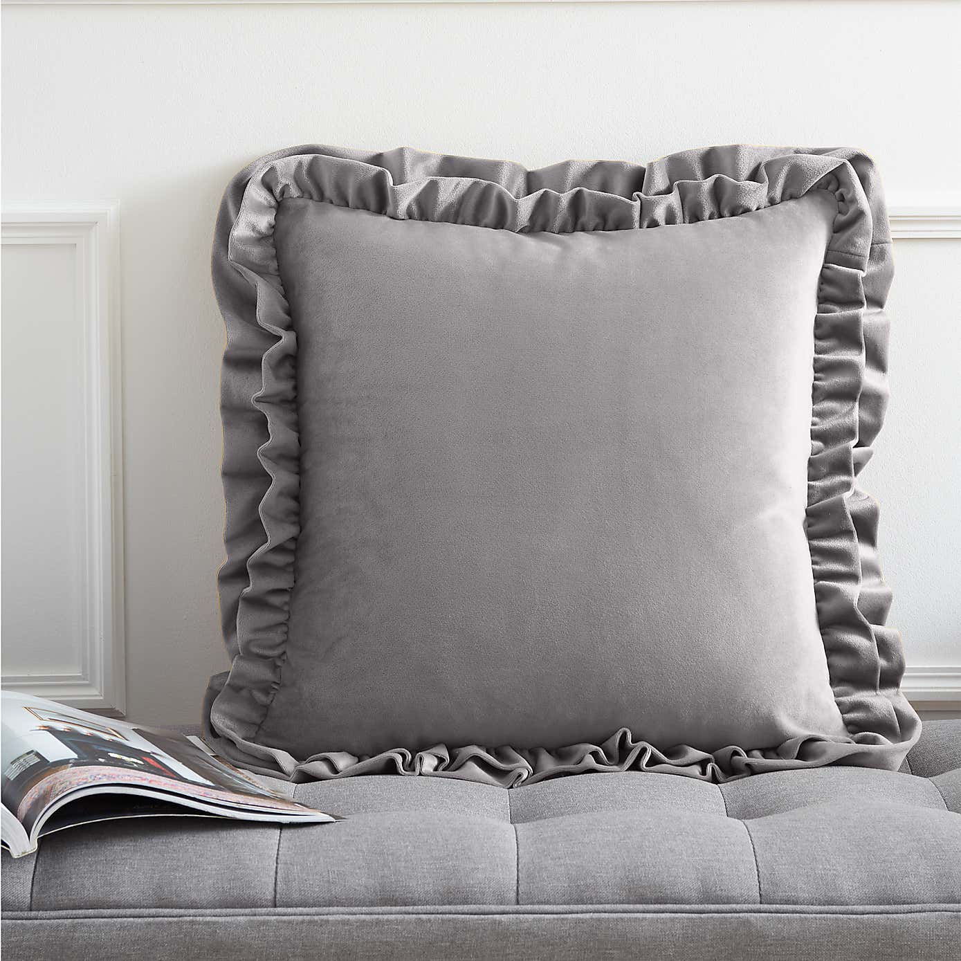 Catherine Lansfield So Soft Velvet Touch Double Frill Square Cushion