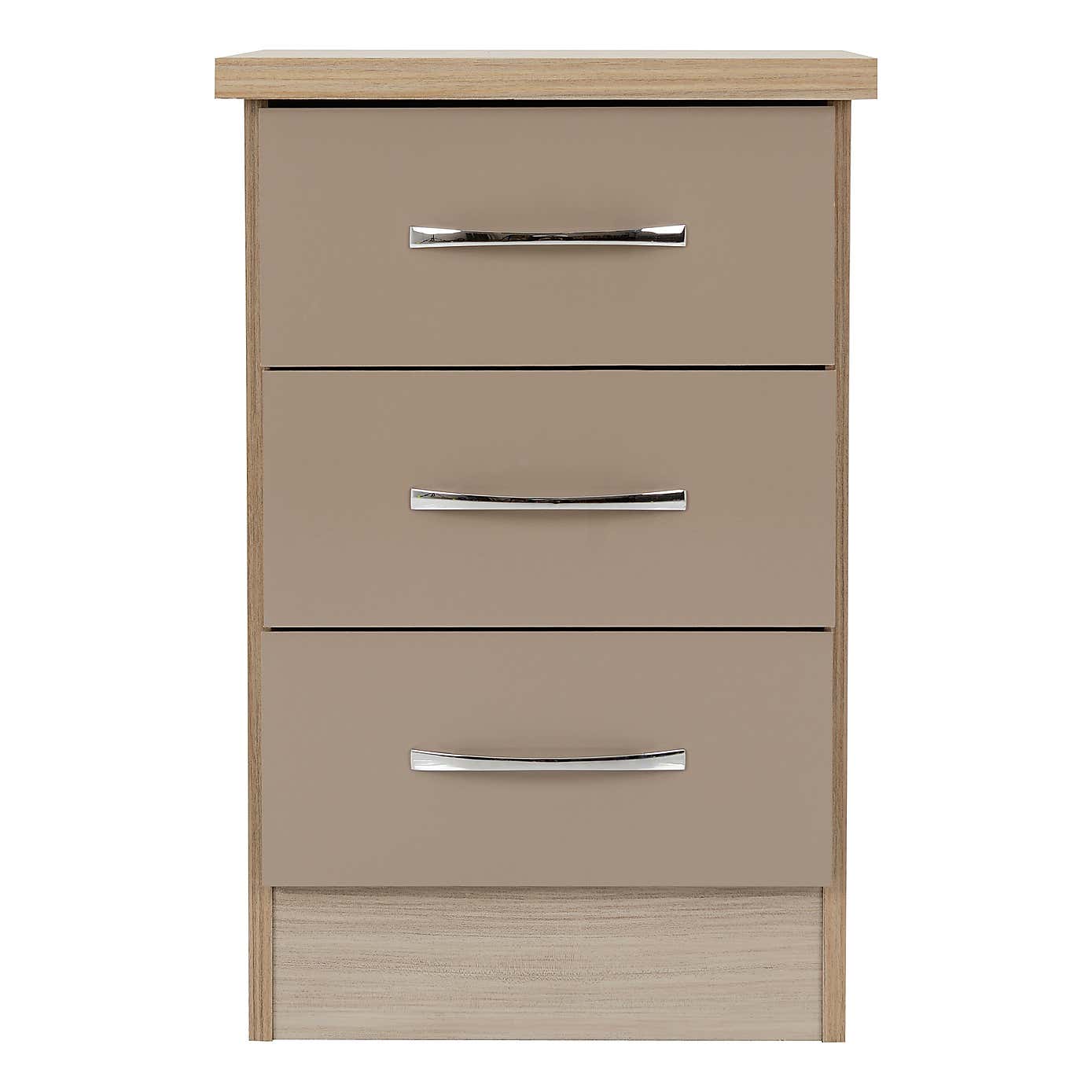 Nevada 3 Drawer Bedside Table