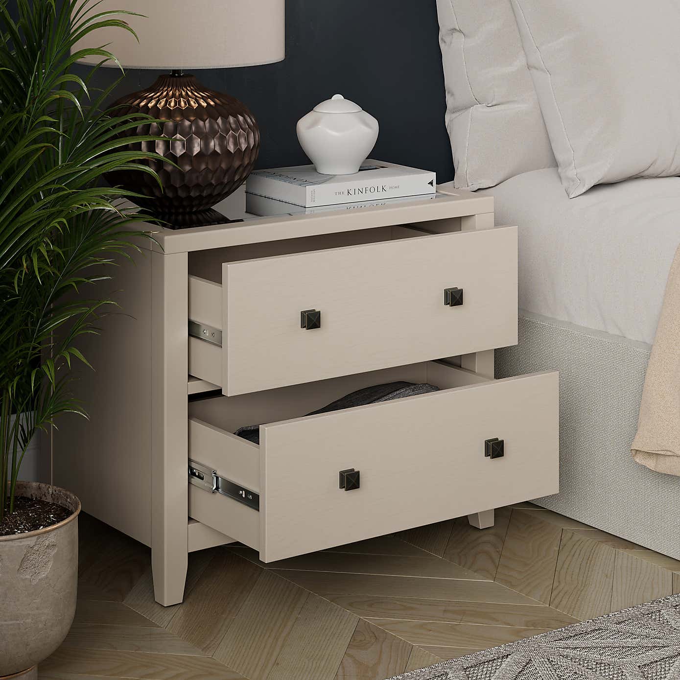 Malone Wide 2 Drawer Bedside Table, Natural