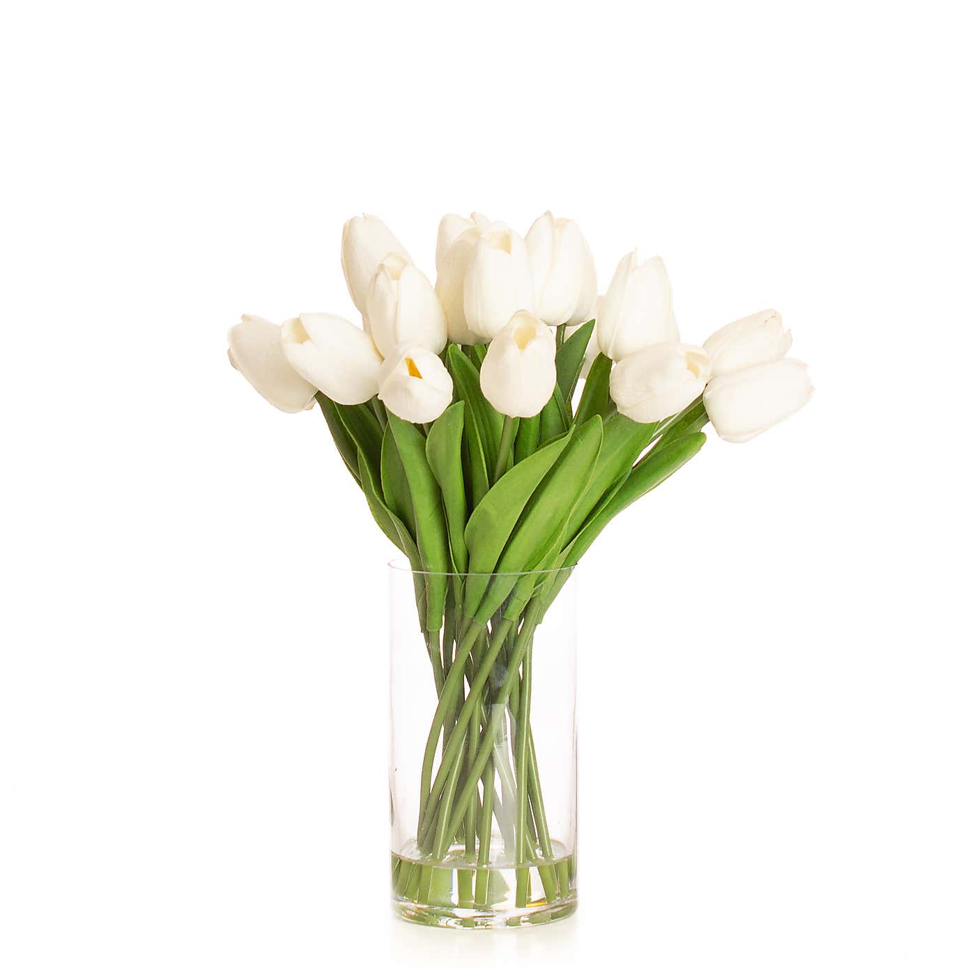 Artificial White Tulips in Glass Vase