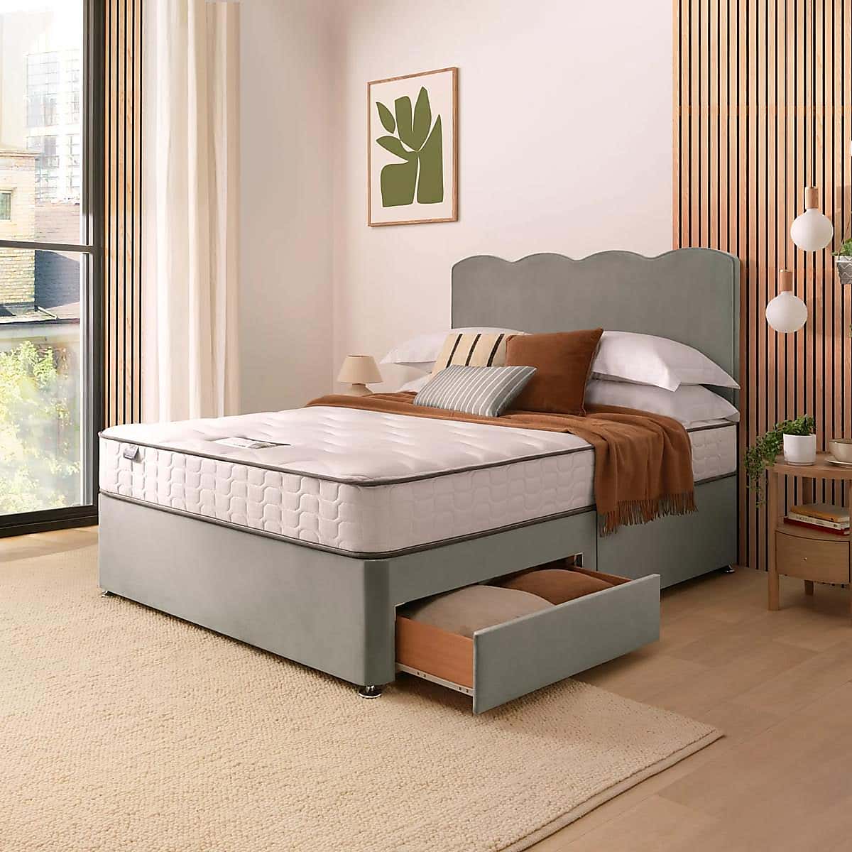 Silentnight 2 Drawer Divan Bed With Velvet Wave Headboard