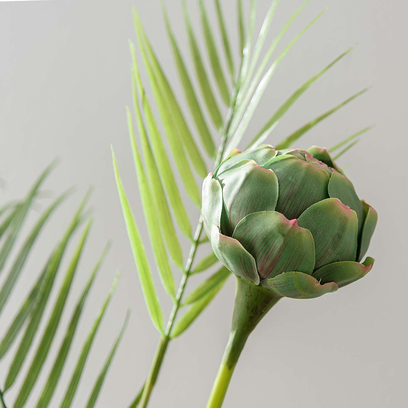 Artificial Protea and Palm Leaf Bouquet in Glass Vase