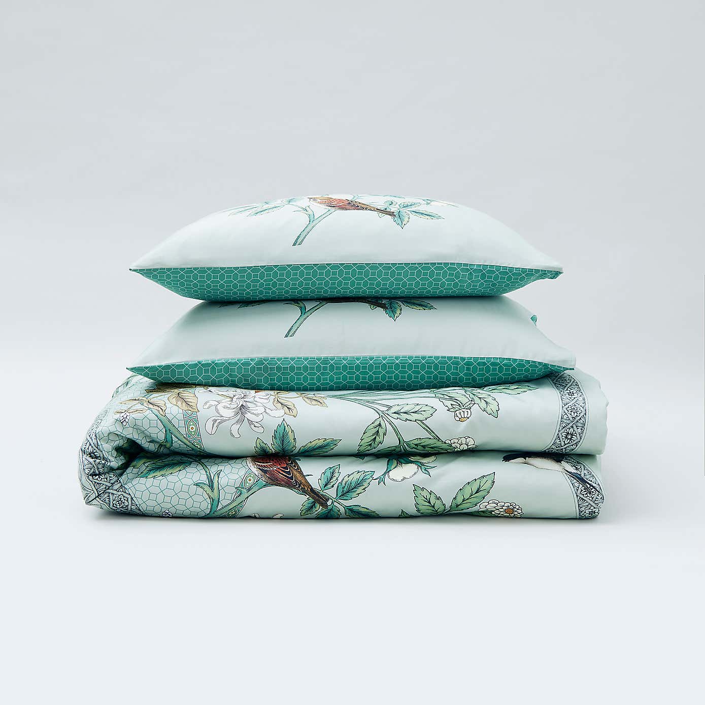 Garden Birds Sage Cotton Duvet Cover and Pillowcase Set