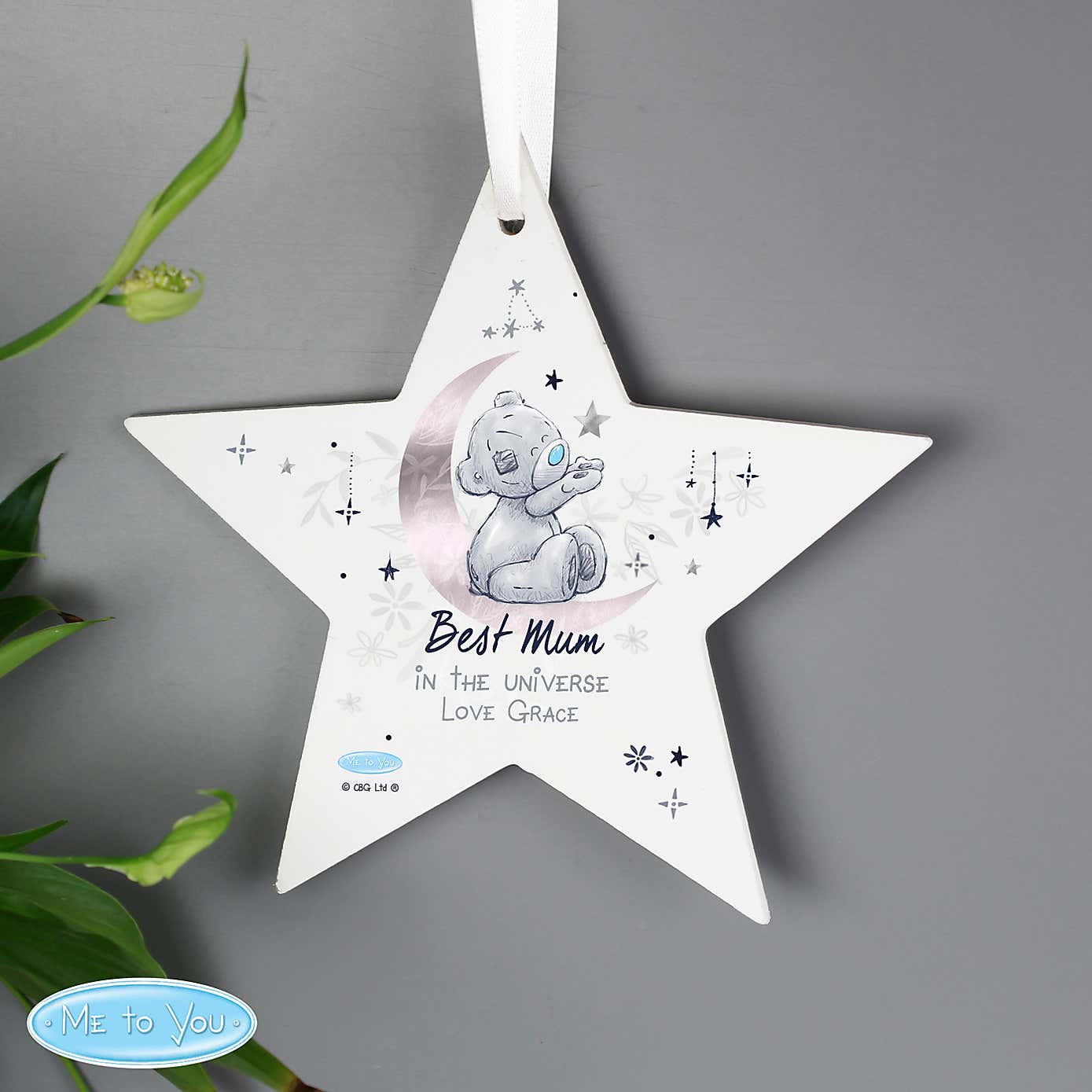 Personalised Moon and Stars Me To You Wooden Star Decoration