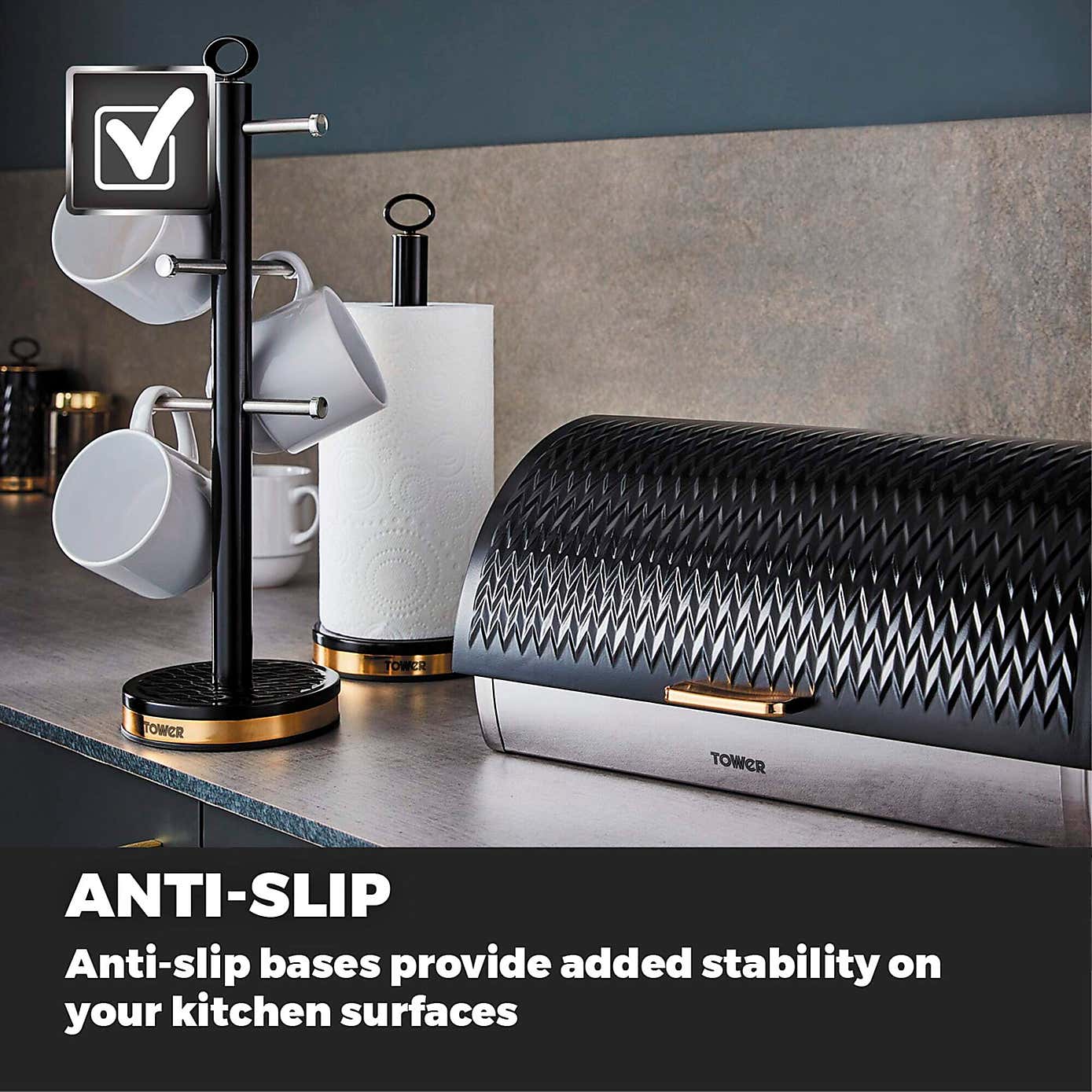 Tower Empire 6 Cup Mug Tree & Kitchen Roll Holder Set