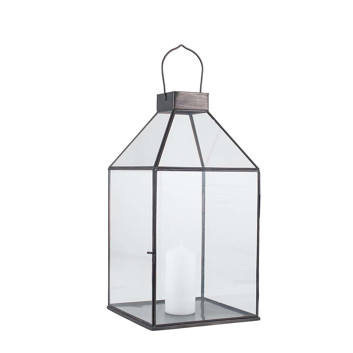 Black & Glass Pyramid Square Lantern