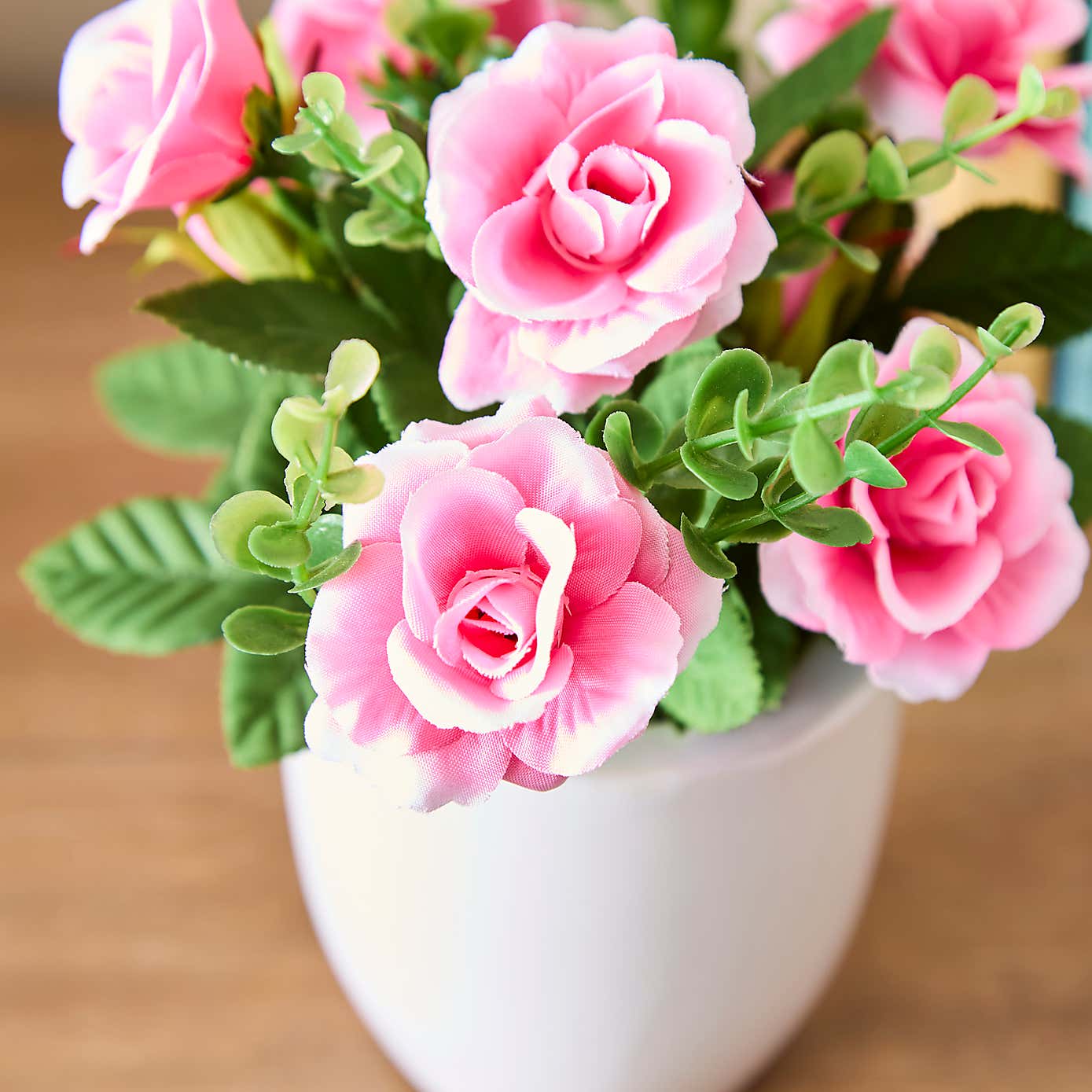 Artificial Pink Rose in White Ceramic Plant Pot