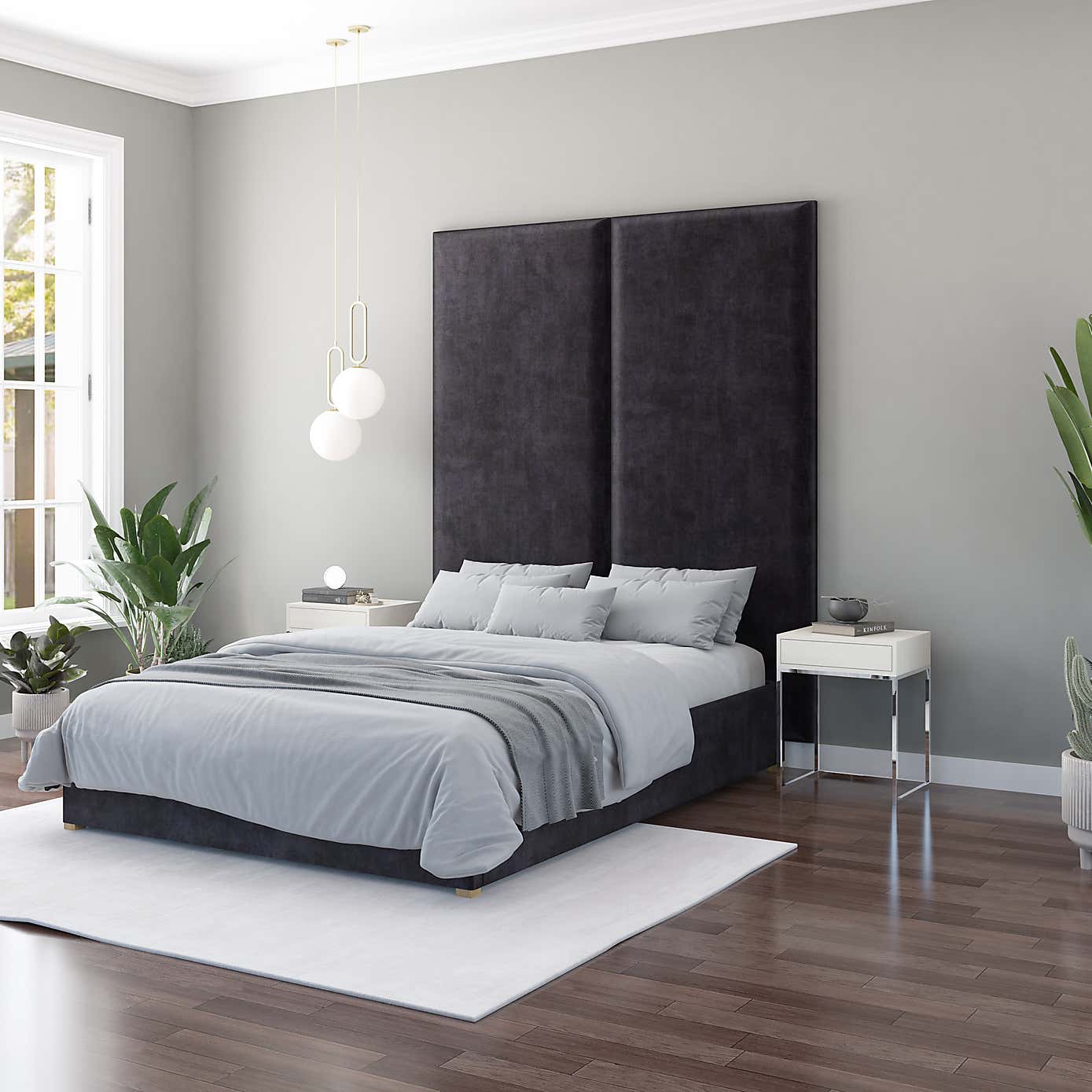 Hanging Wall Panel Dual Mount Plush Velvet Headboard