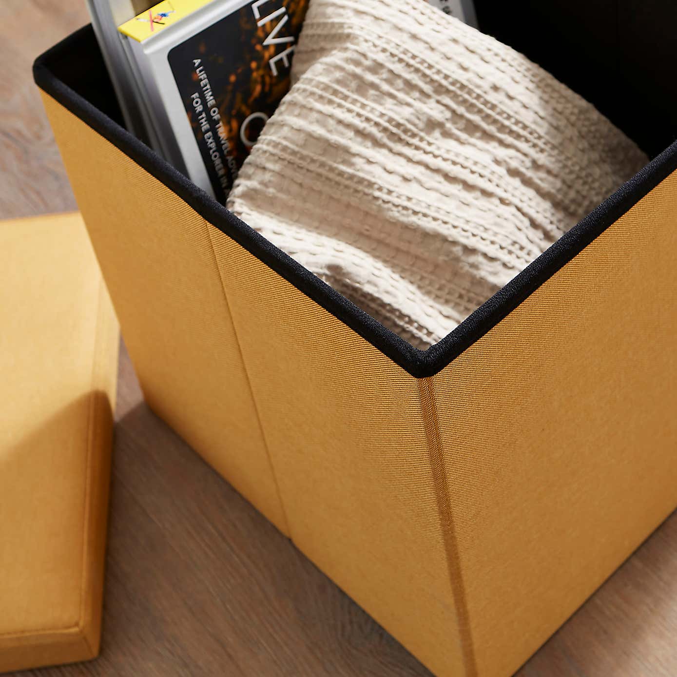 Faux Linen Cube Ottoman