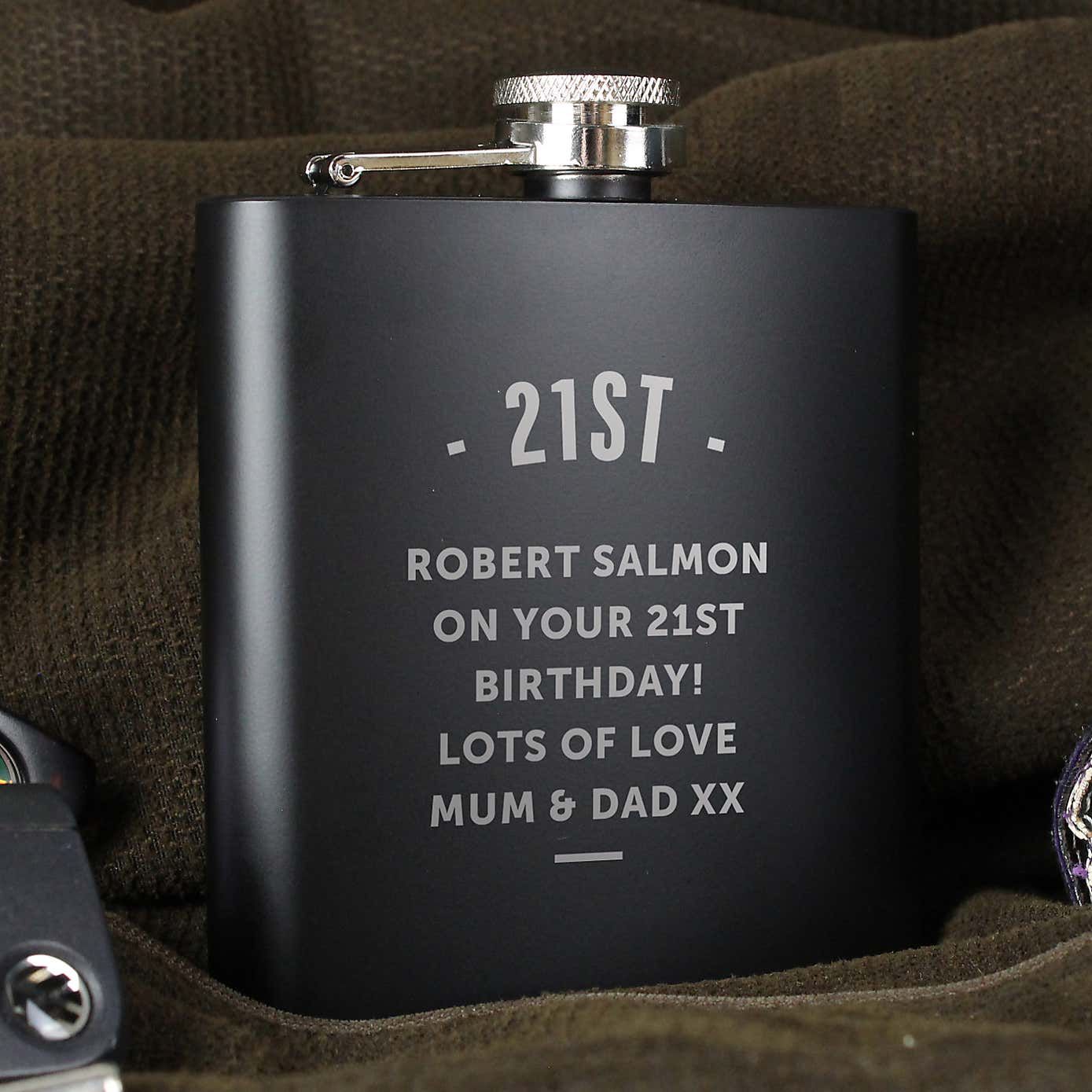 Personalised Any Message Black Hip Flask