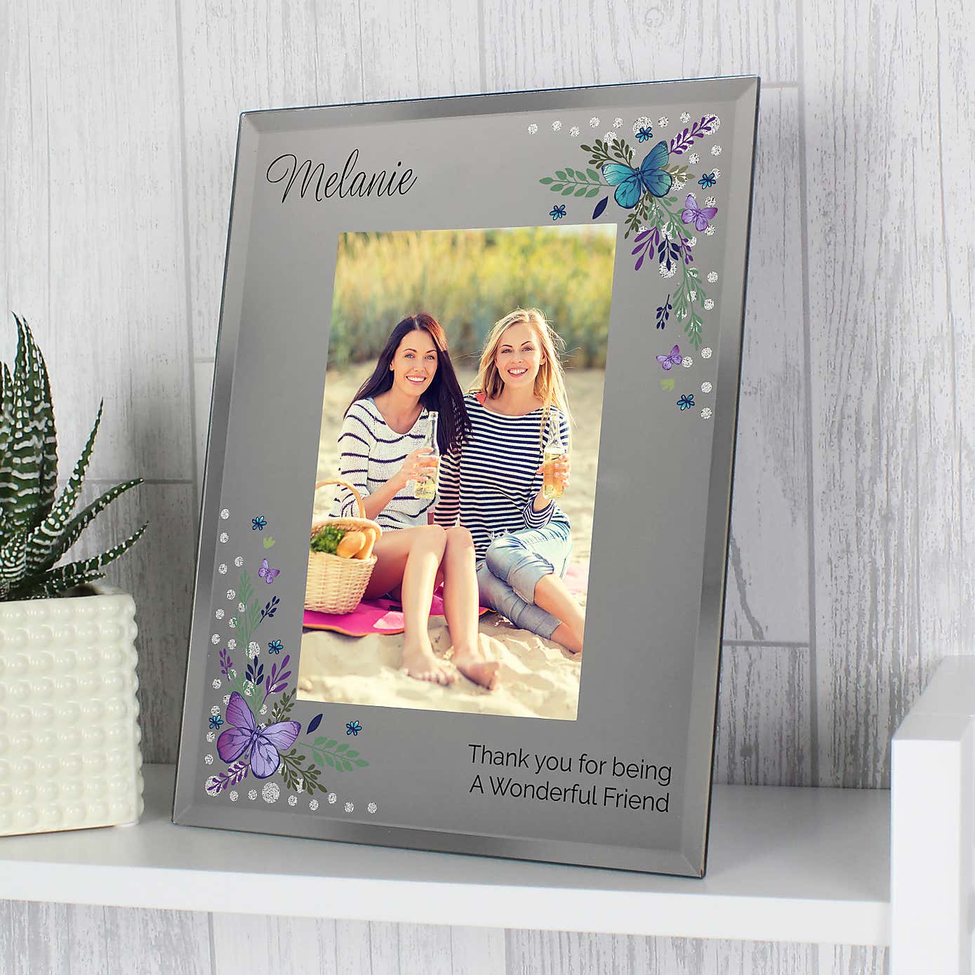 Personalised Butterfly Diamante Glass Portrait Photo Frame