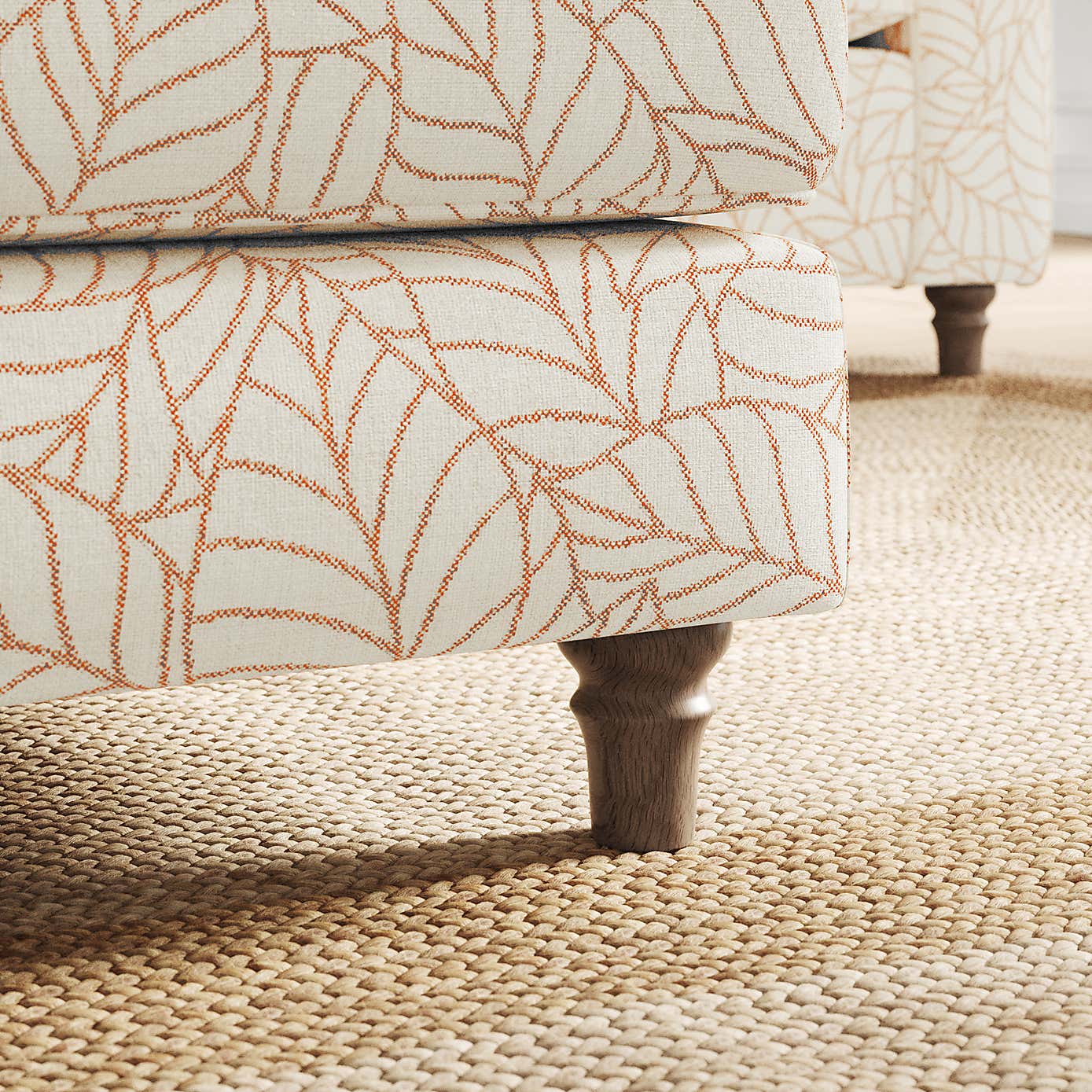 Flori Footstool, Leaf Print Fabric