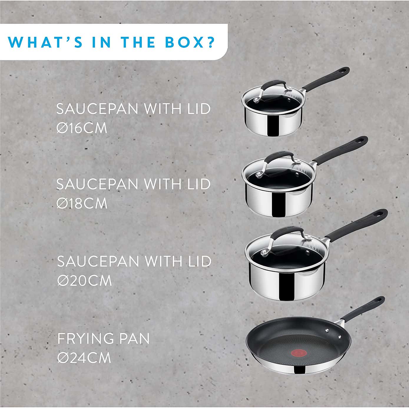 Jamie Oliver by Tefal Quick & Easy Stainless Steel 4 Piece Pan Set