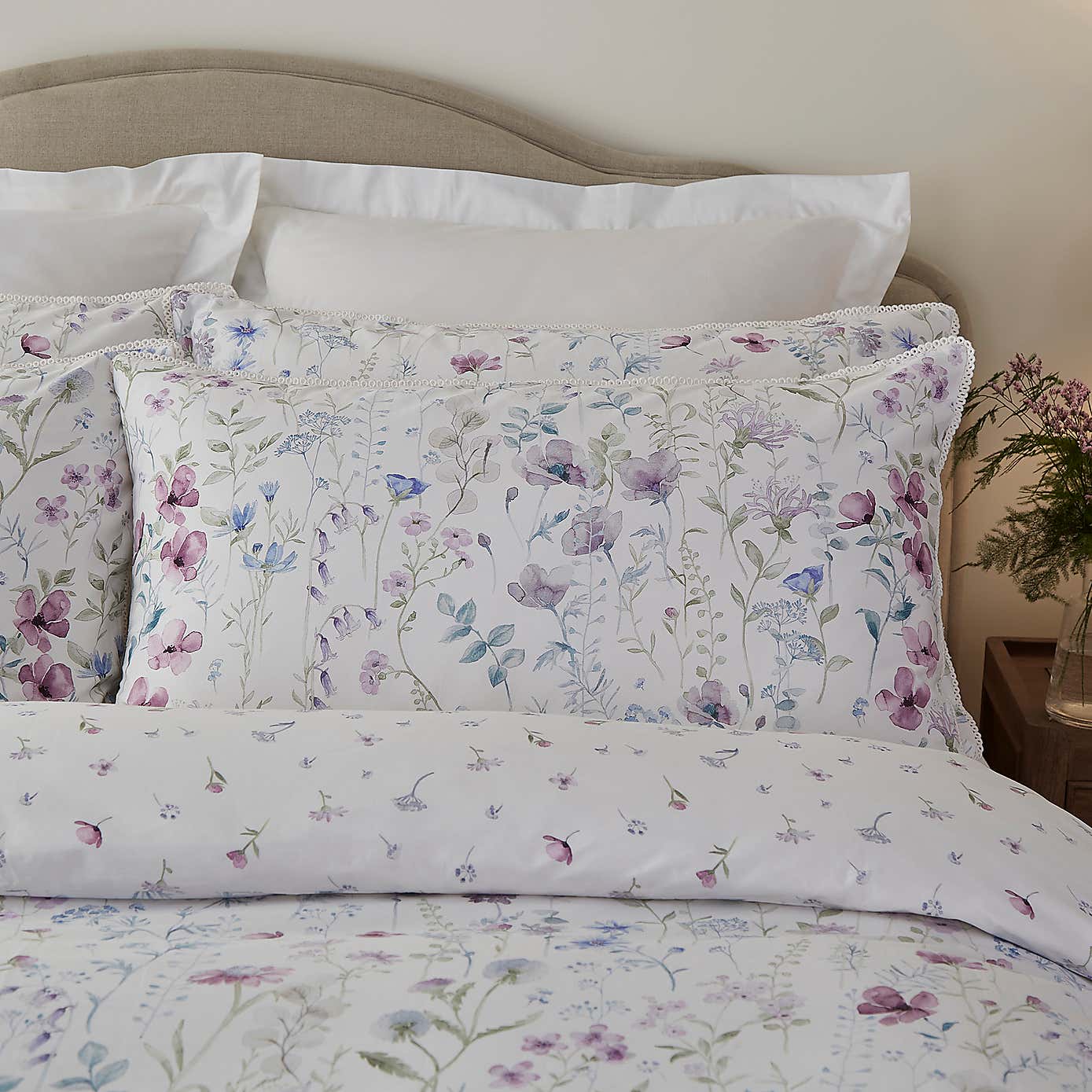 Dorma Wildflower Mauve Cotton Duvet Cover and Pillowcase Set