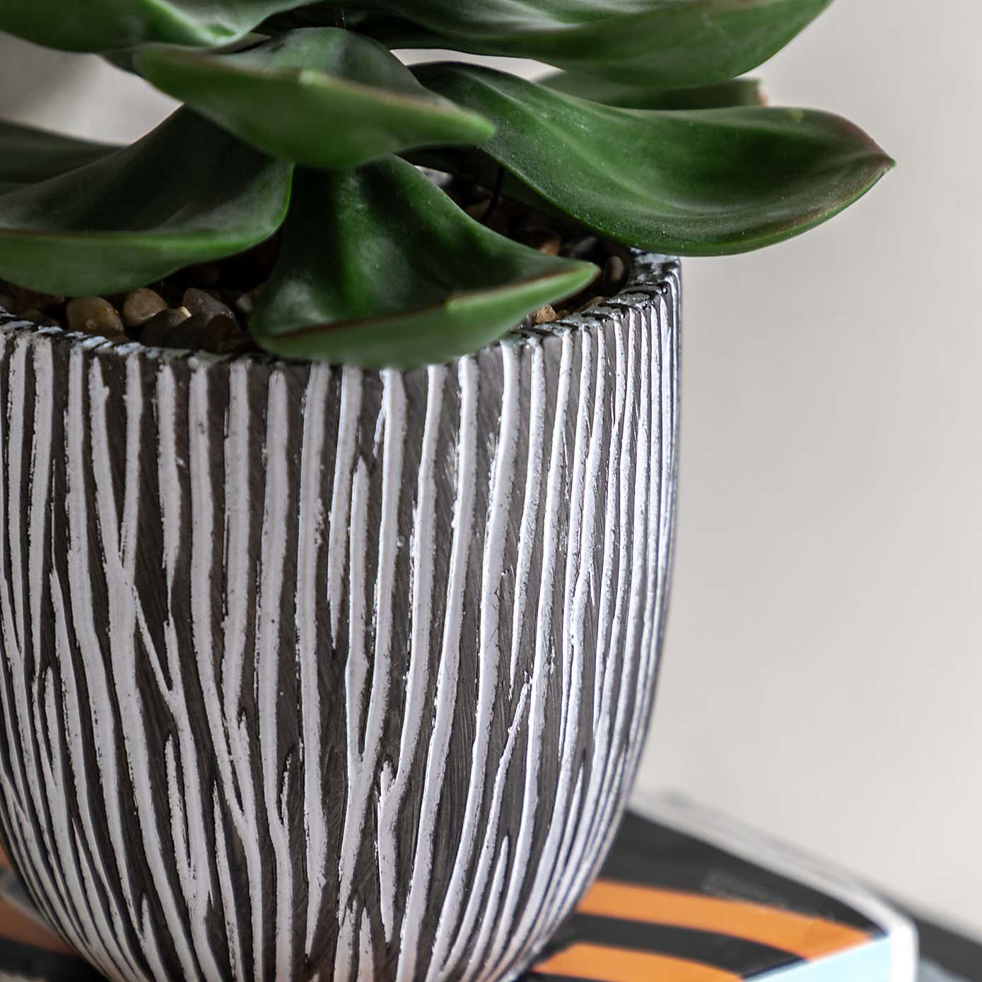 Artificial Succulent in Ribbed Ceramic Pot