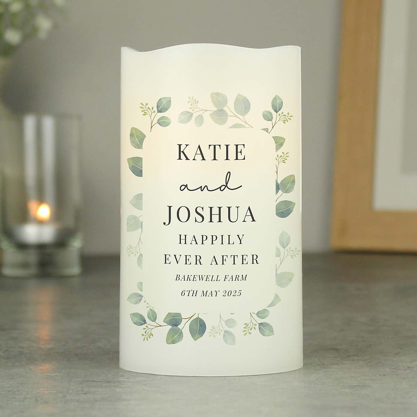 Personalised Botanical Free Text LED Candle