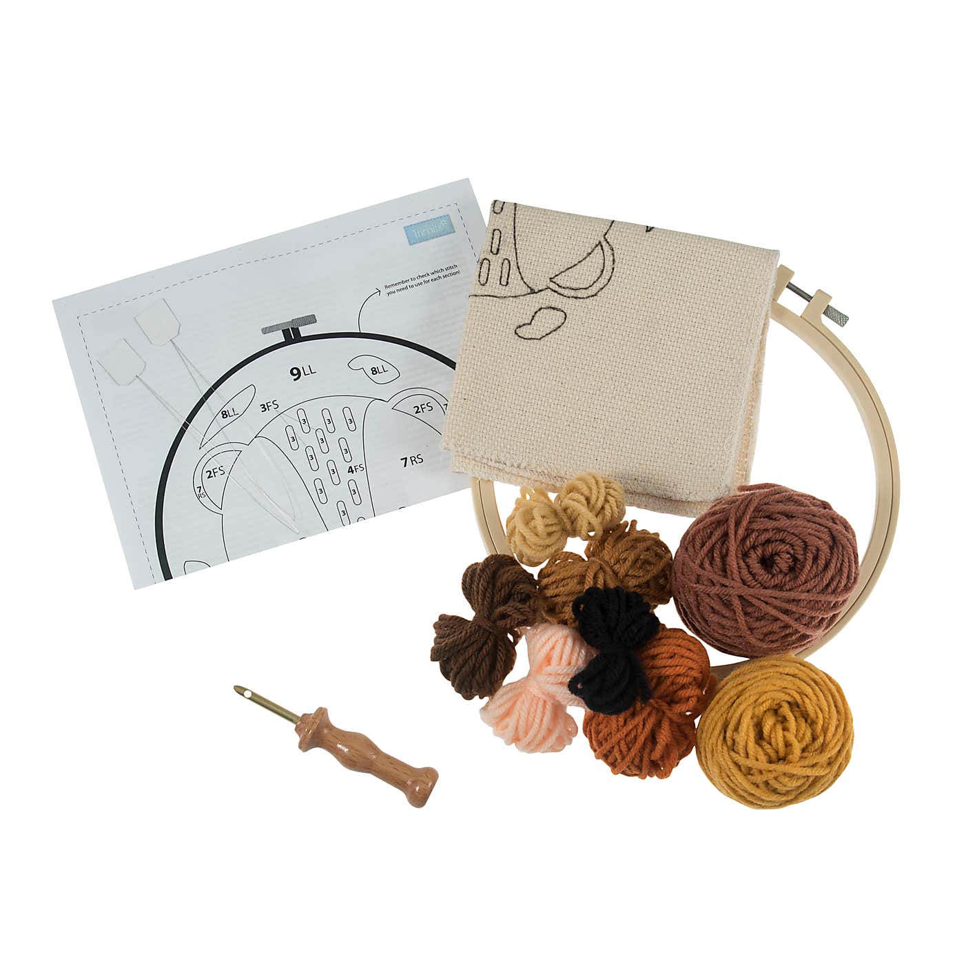 Punch Needle Kit Yarn and Hoop Lion