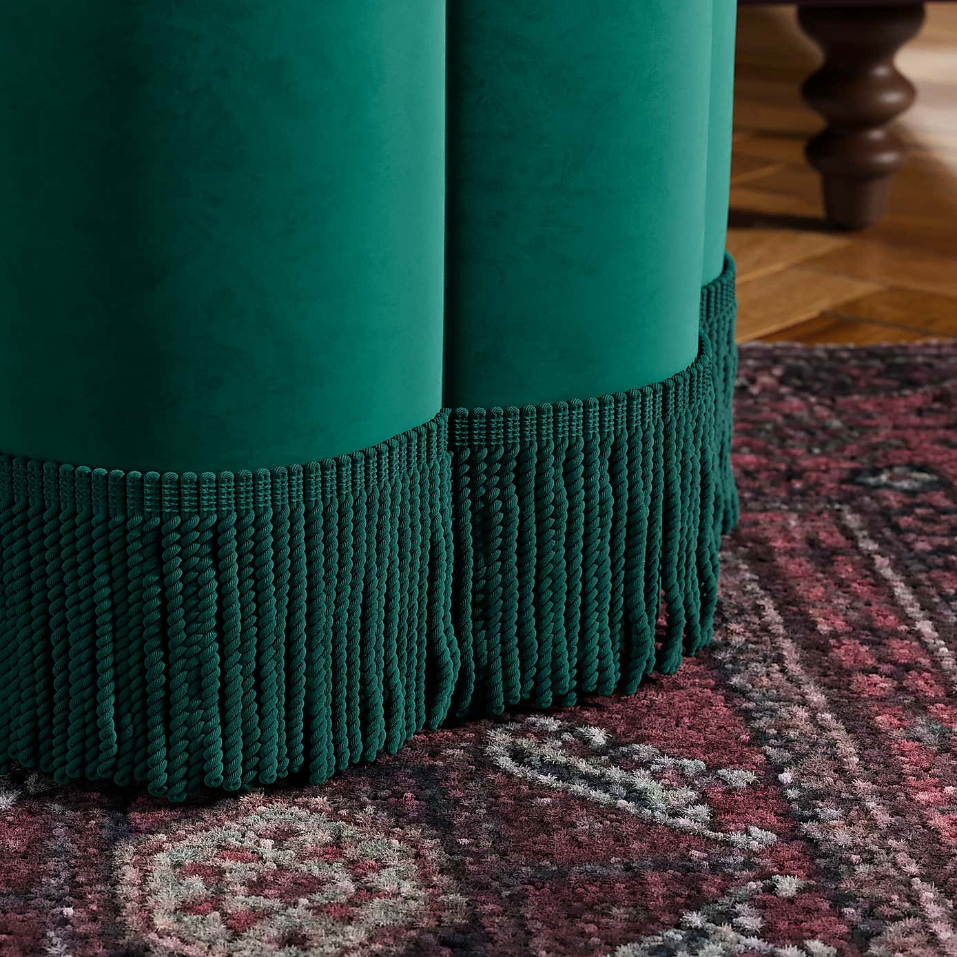 Flower Tassel Velvet Footstool