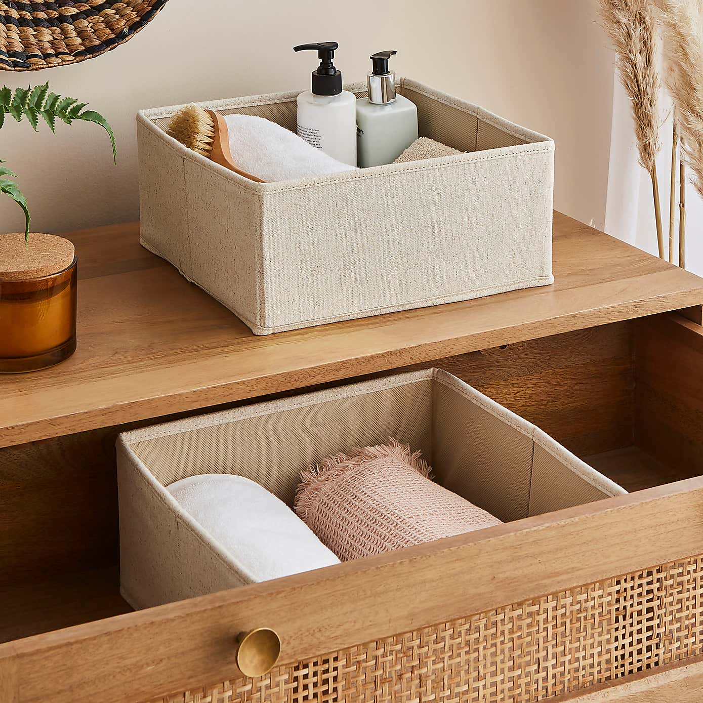 The Edited Life Set of 2 Large Square Linen Drawer Organisers
