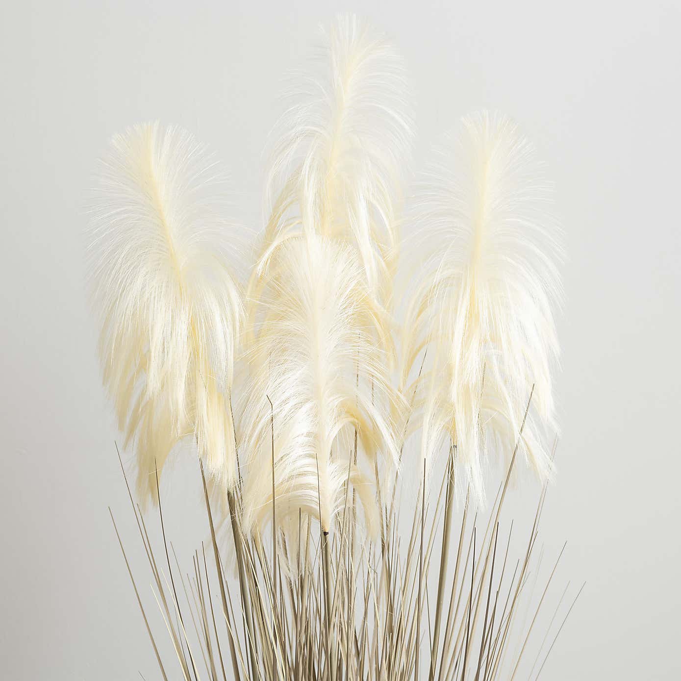 Artificial Cream Pampas Grass in Black Plant Pot