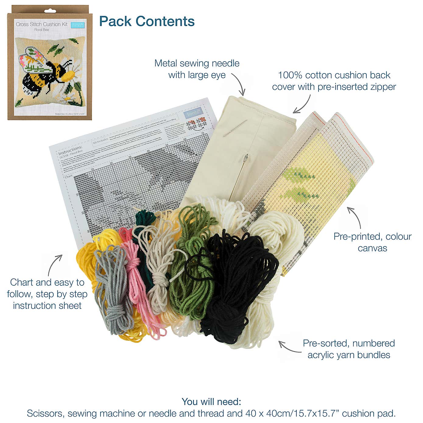 Cross Stitch Kit Cushion Floral Bee