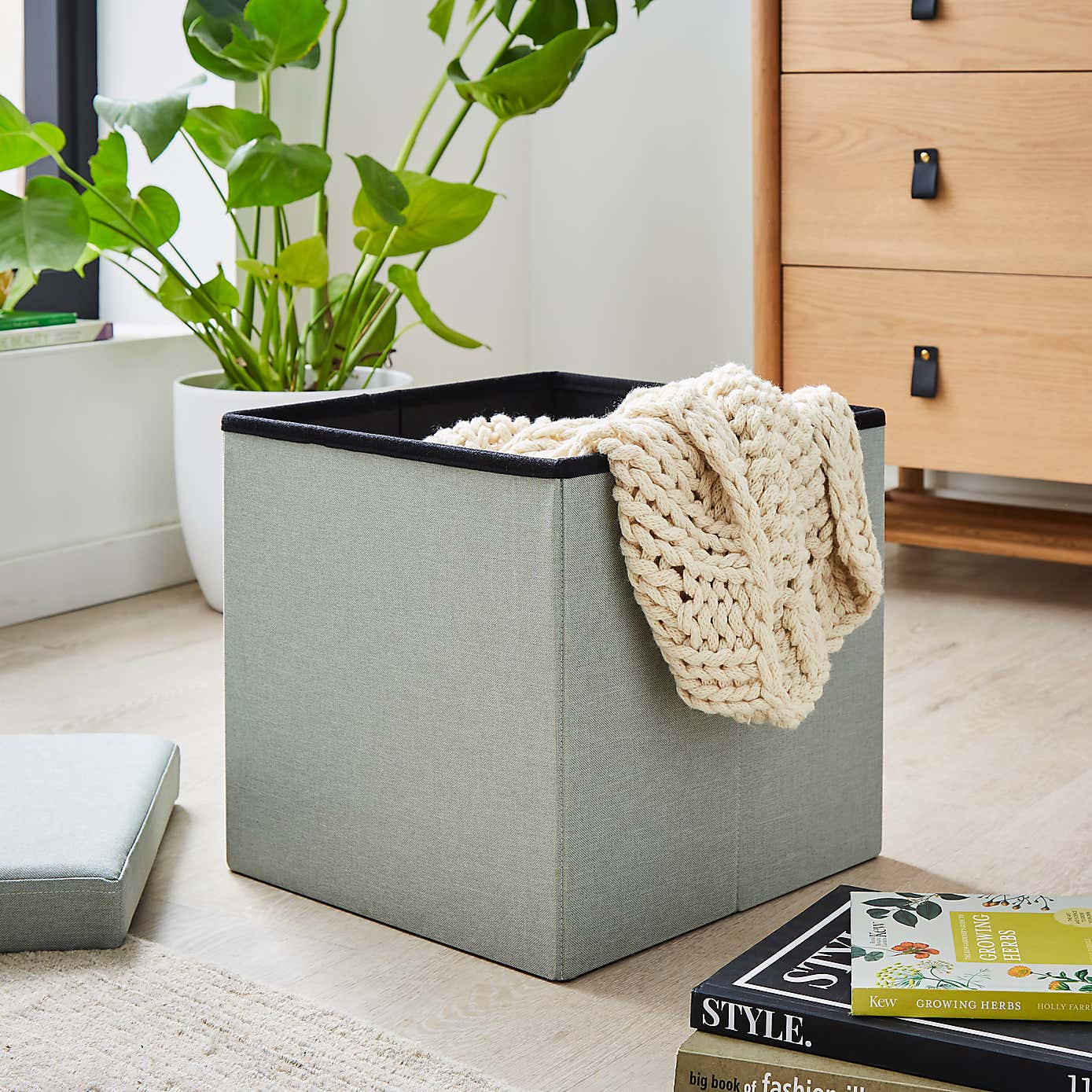 Faux Linen Cube Ottoman