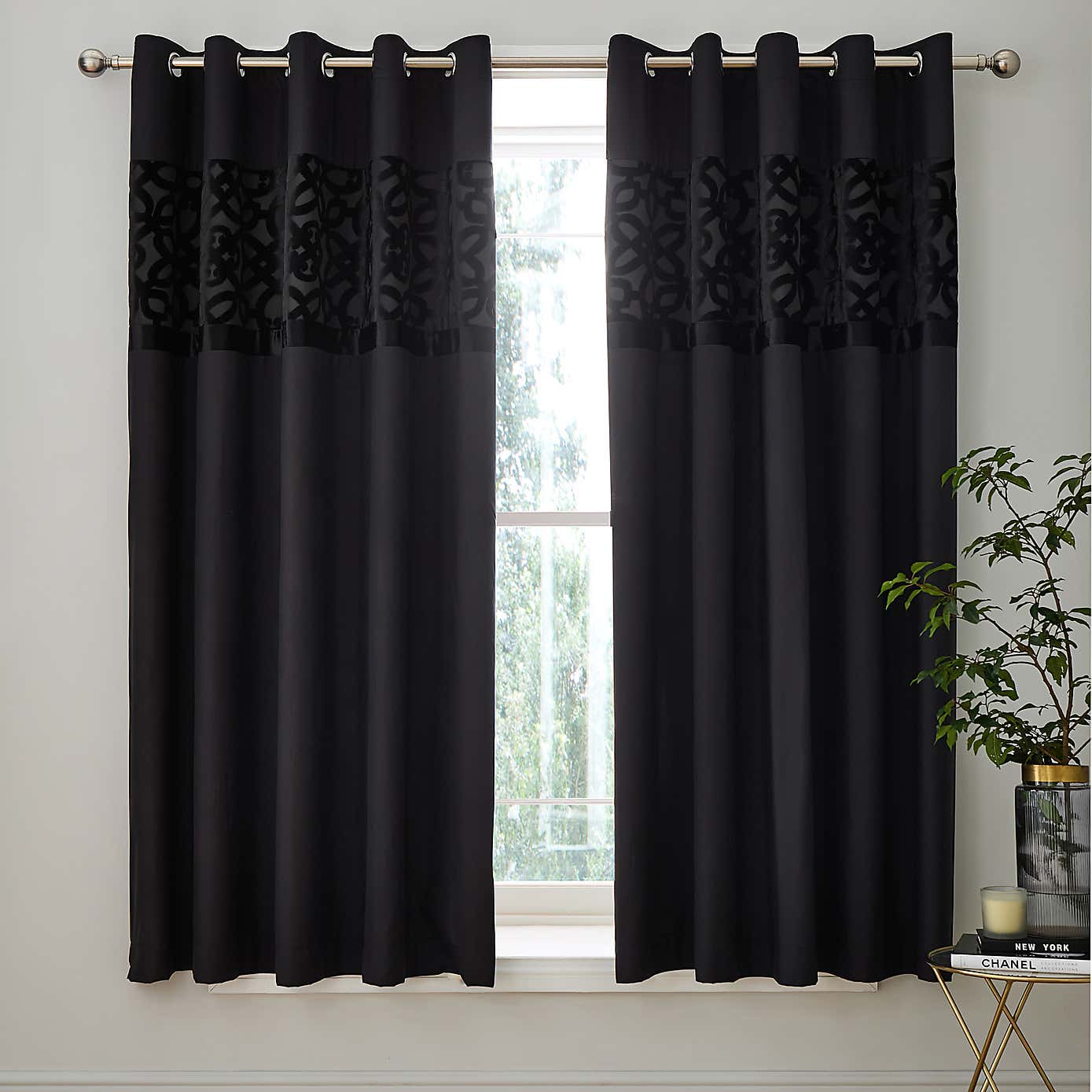 Catherine Lansfield Lattice Cut Velvet Eyelet Curtains