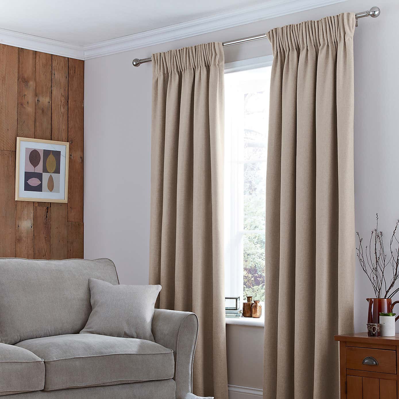 Jennings Natural Thermal Pencil Pleat Curtains