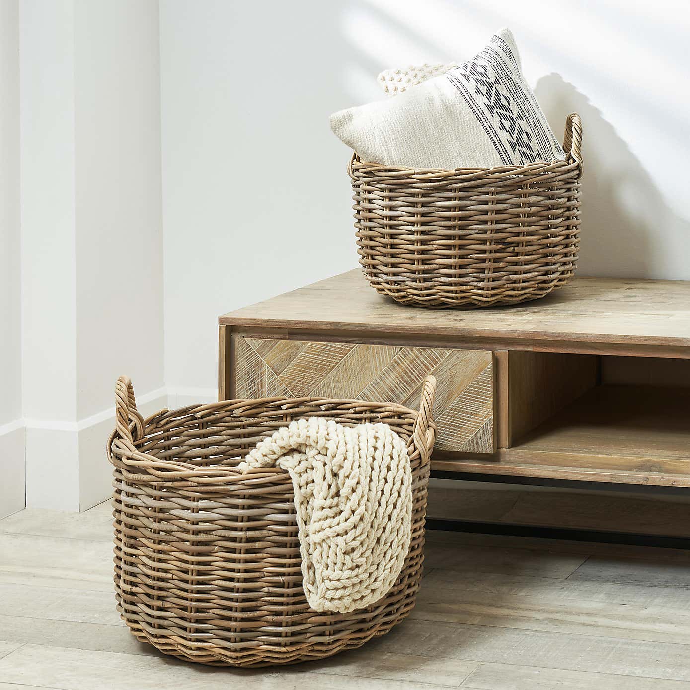 Set of 2 Kubu Rattan Log Baskets