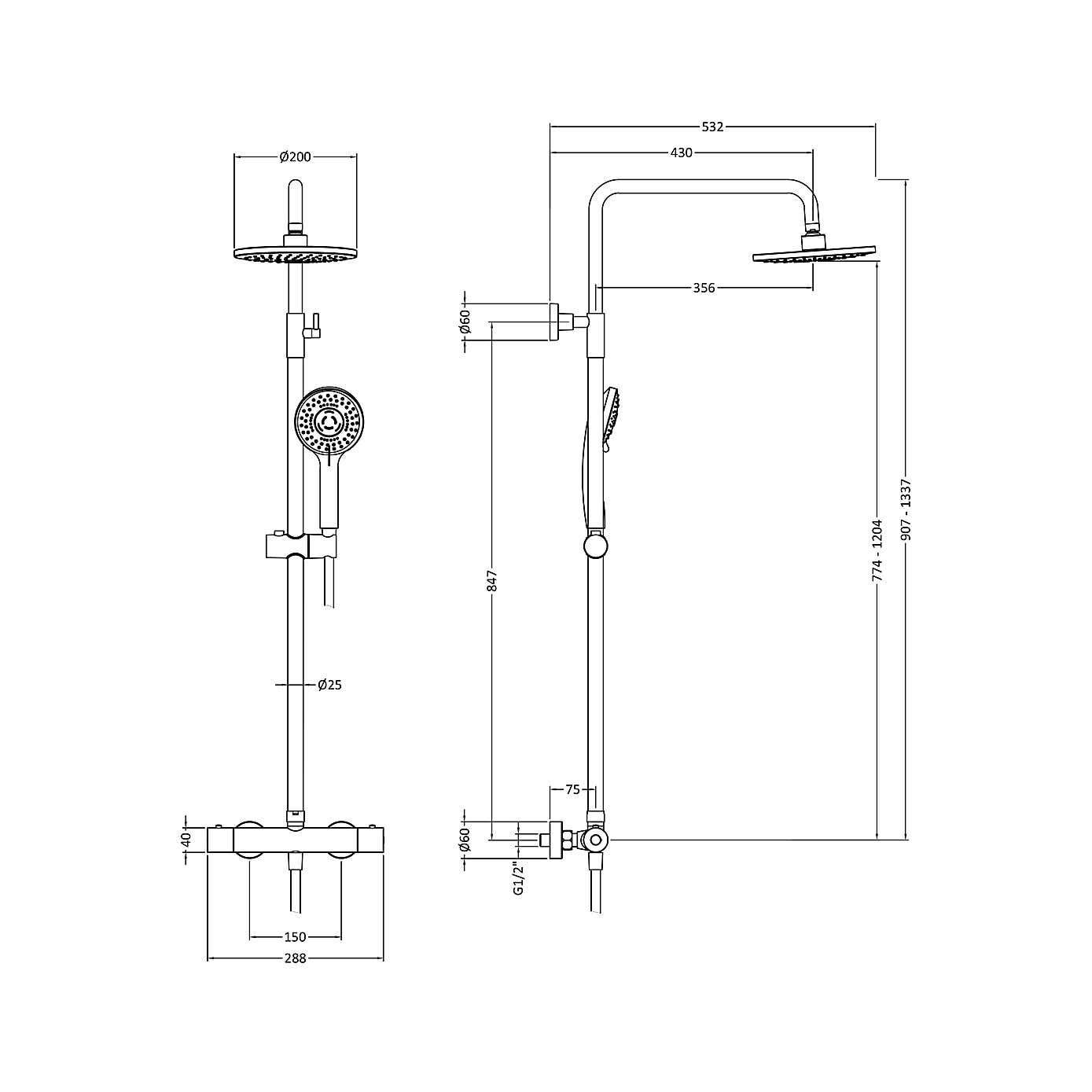 Round Thermostatic Bar Valve and Shower Kit