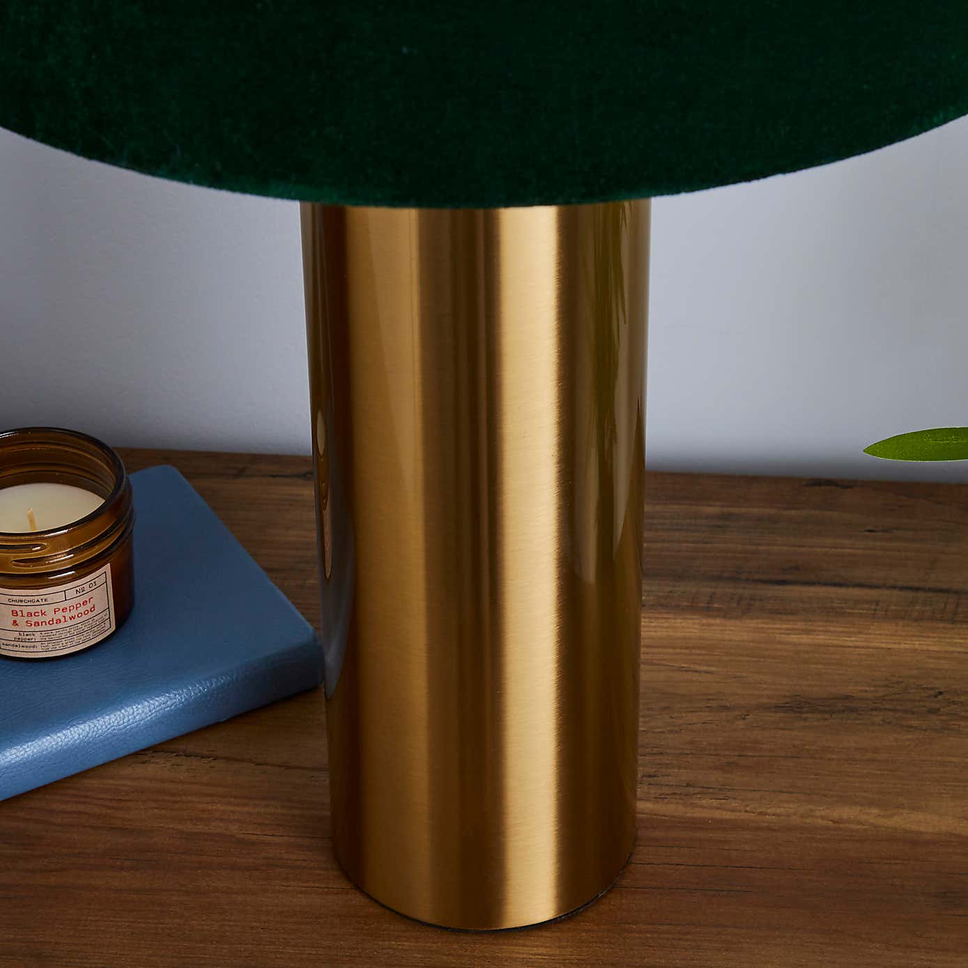 Nesa Brushed Gold and Green Velvet Touch Dimmable Table Lamp