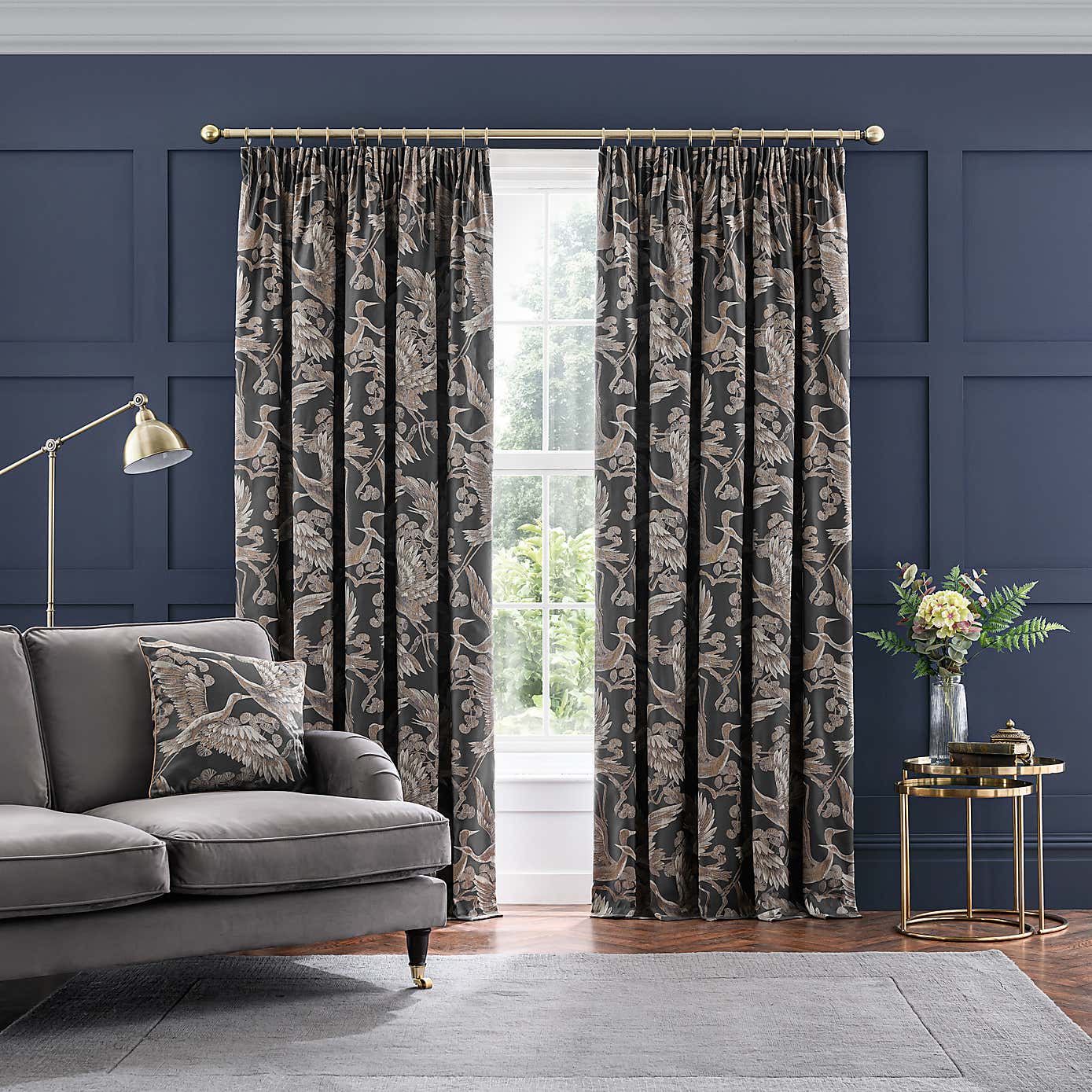 Dorma Gilded Crane Pencil Pleat Curtains