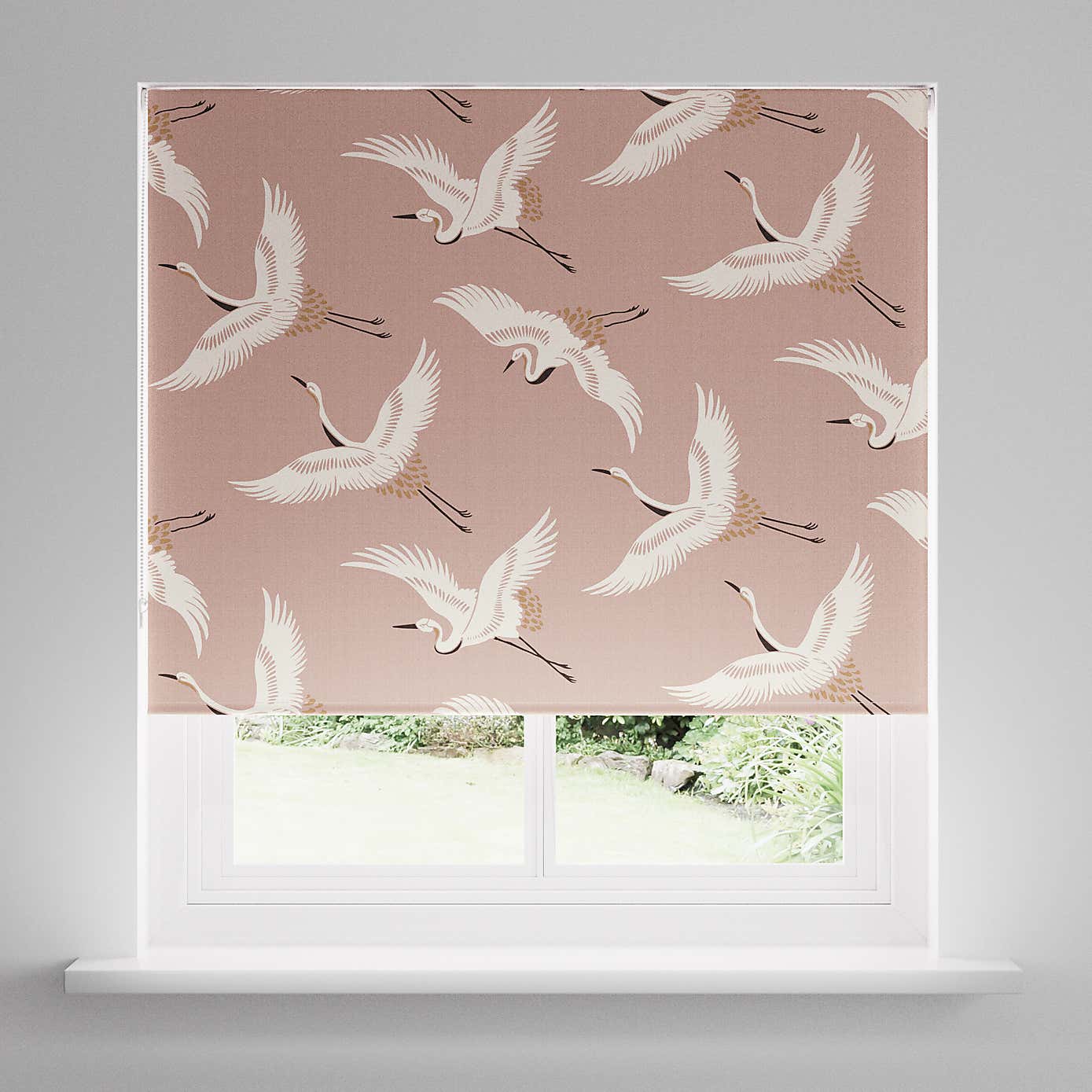 Japandi Cranes Blackout Blush Roller Blind