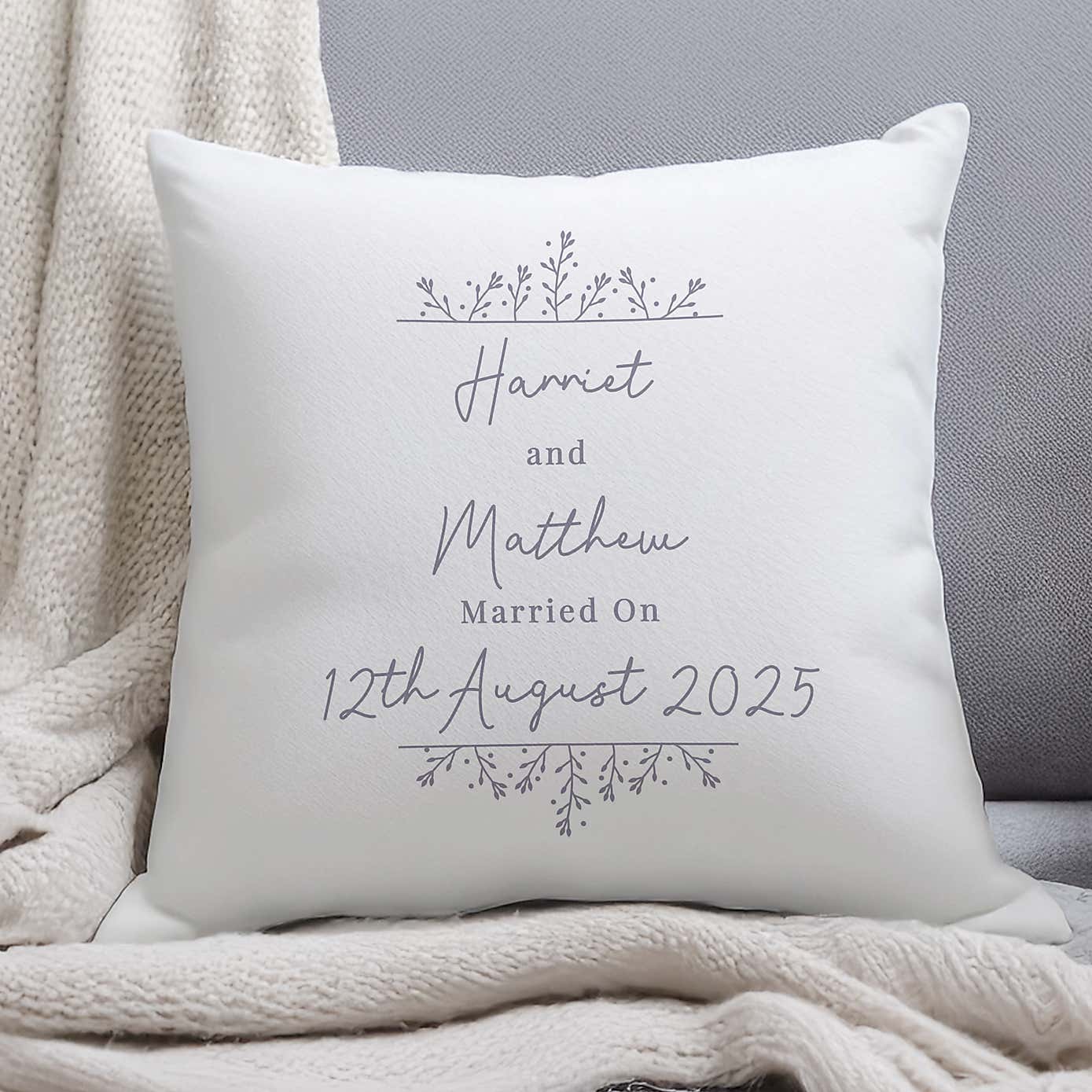 Personalised Grey Floral Square Cushion
