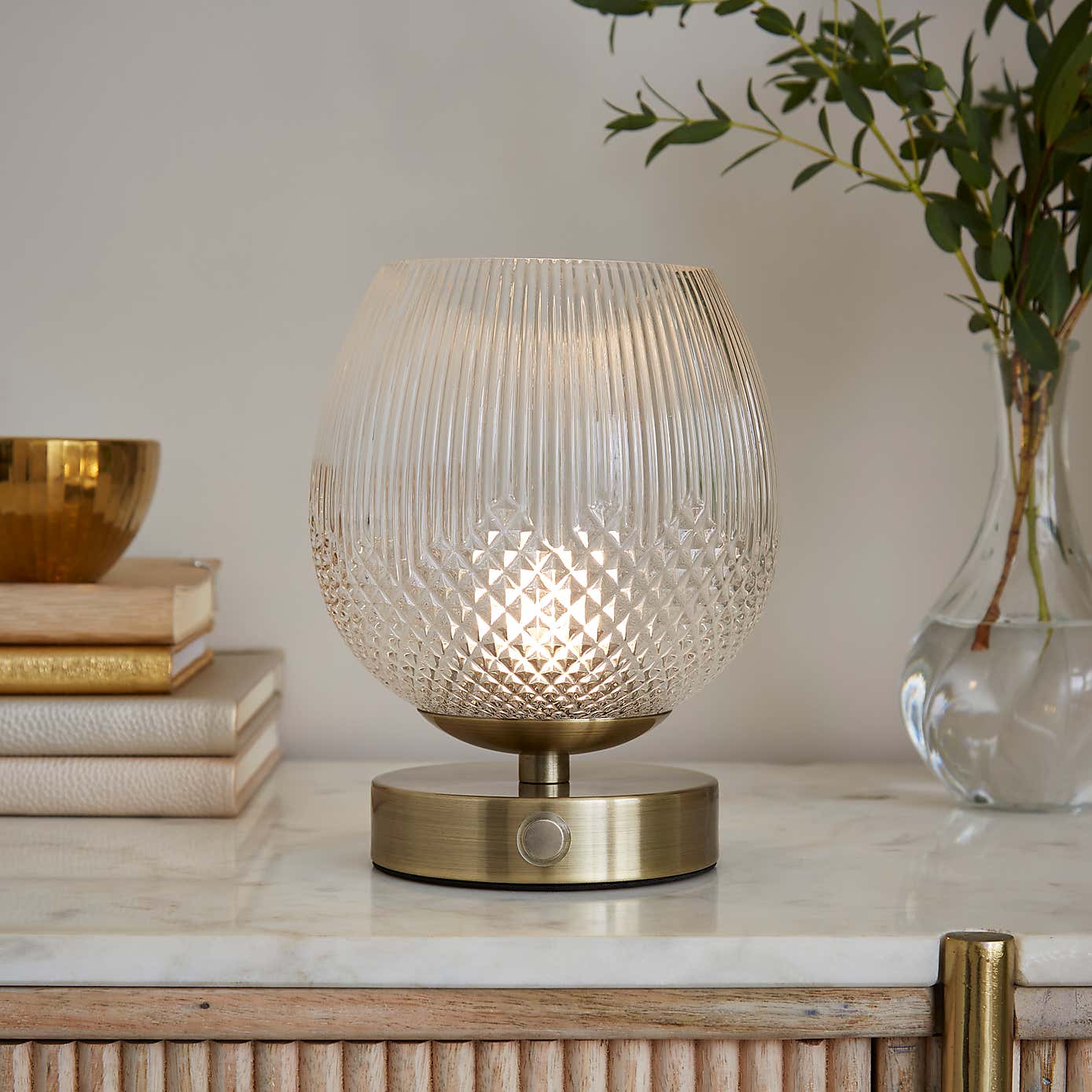 Cassia Pressed Glass Rechargeable Table Lamp