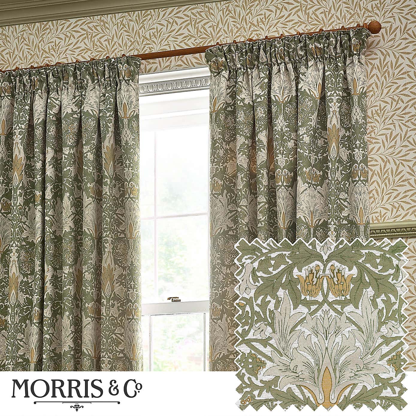 Morris & Co. Snakeshead Jacquard Pencil Pleat Curtains