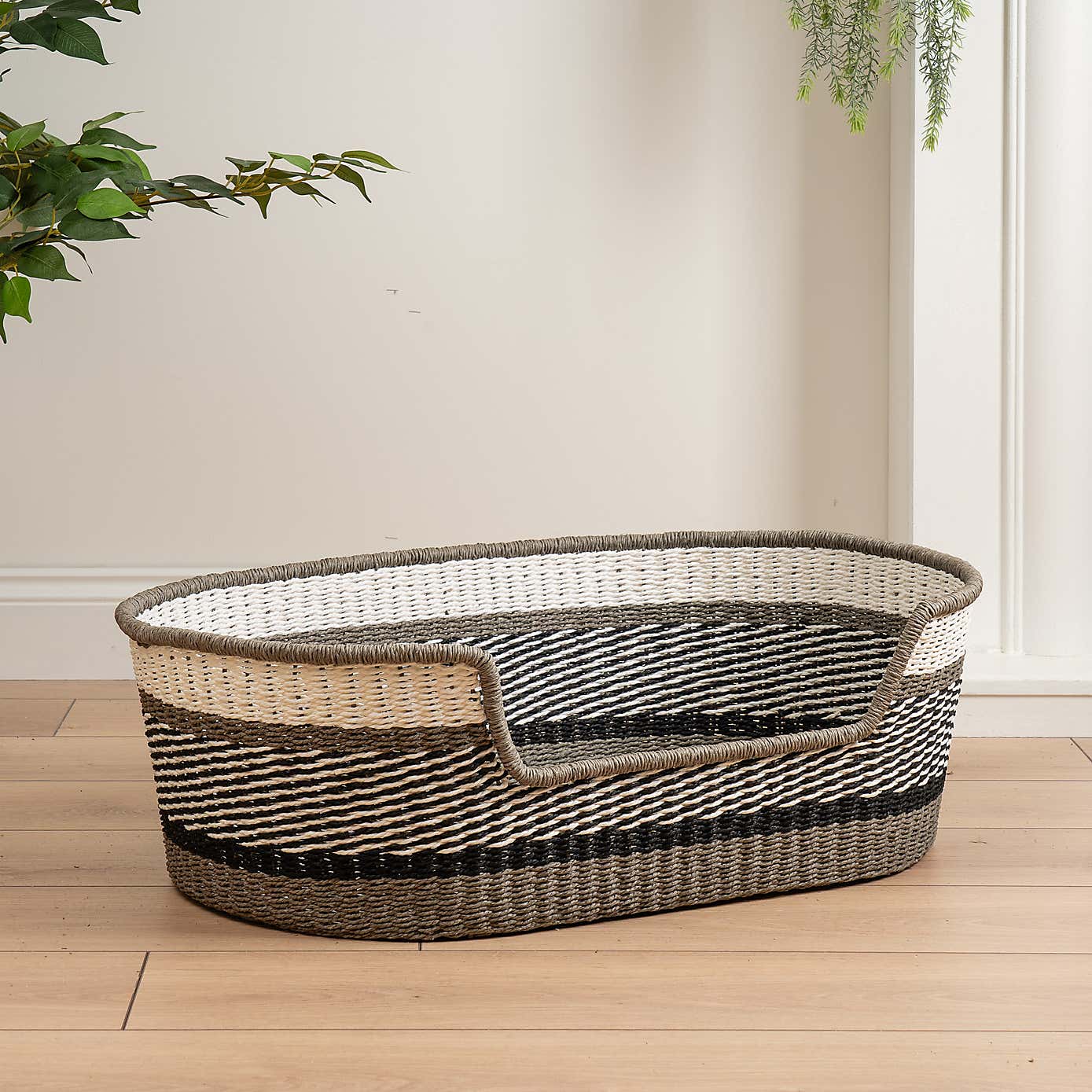 Grey Stripe Woven Pet Bed