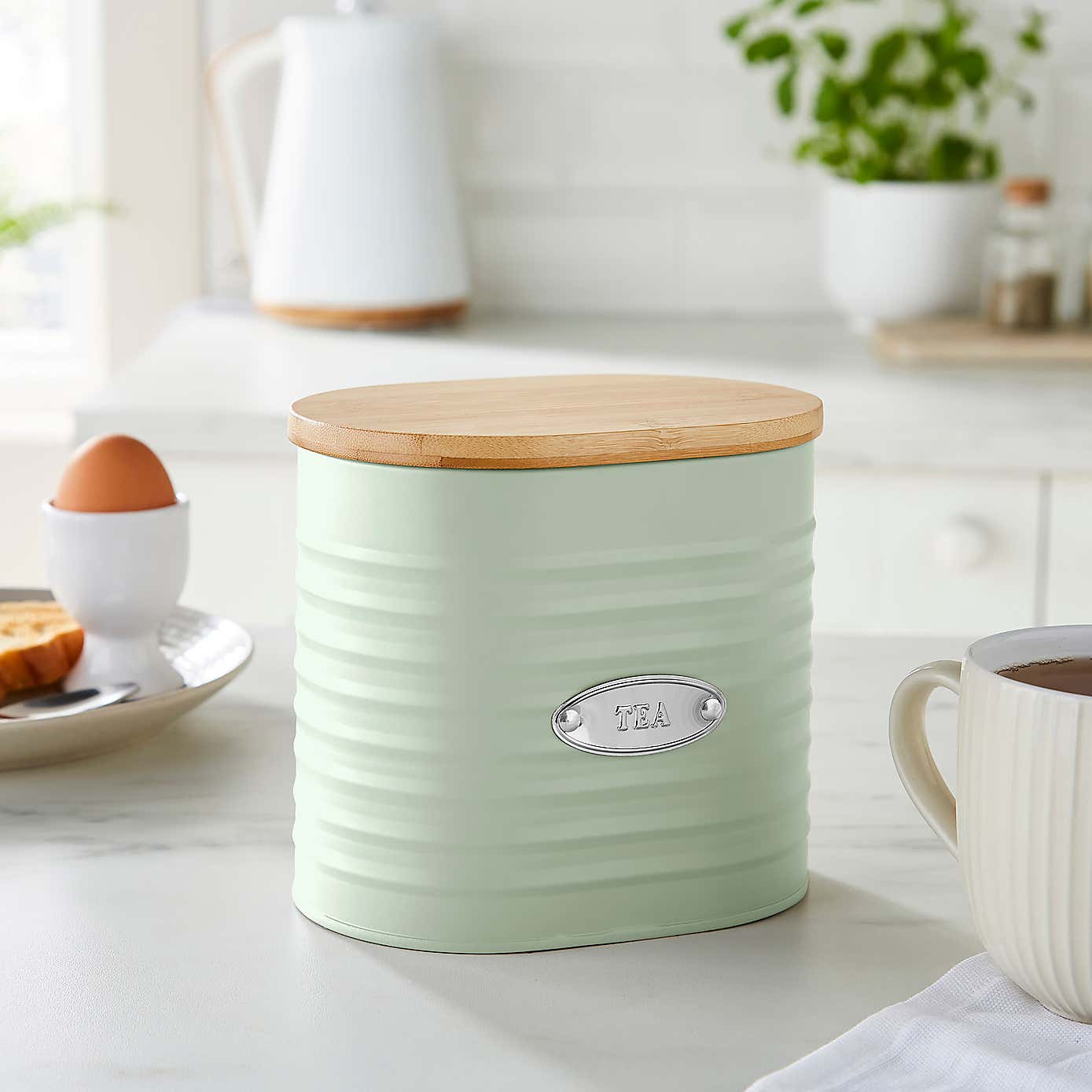 Metal Tea Canister with Badge Sage