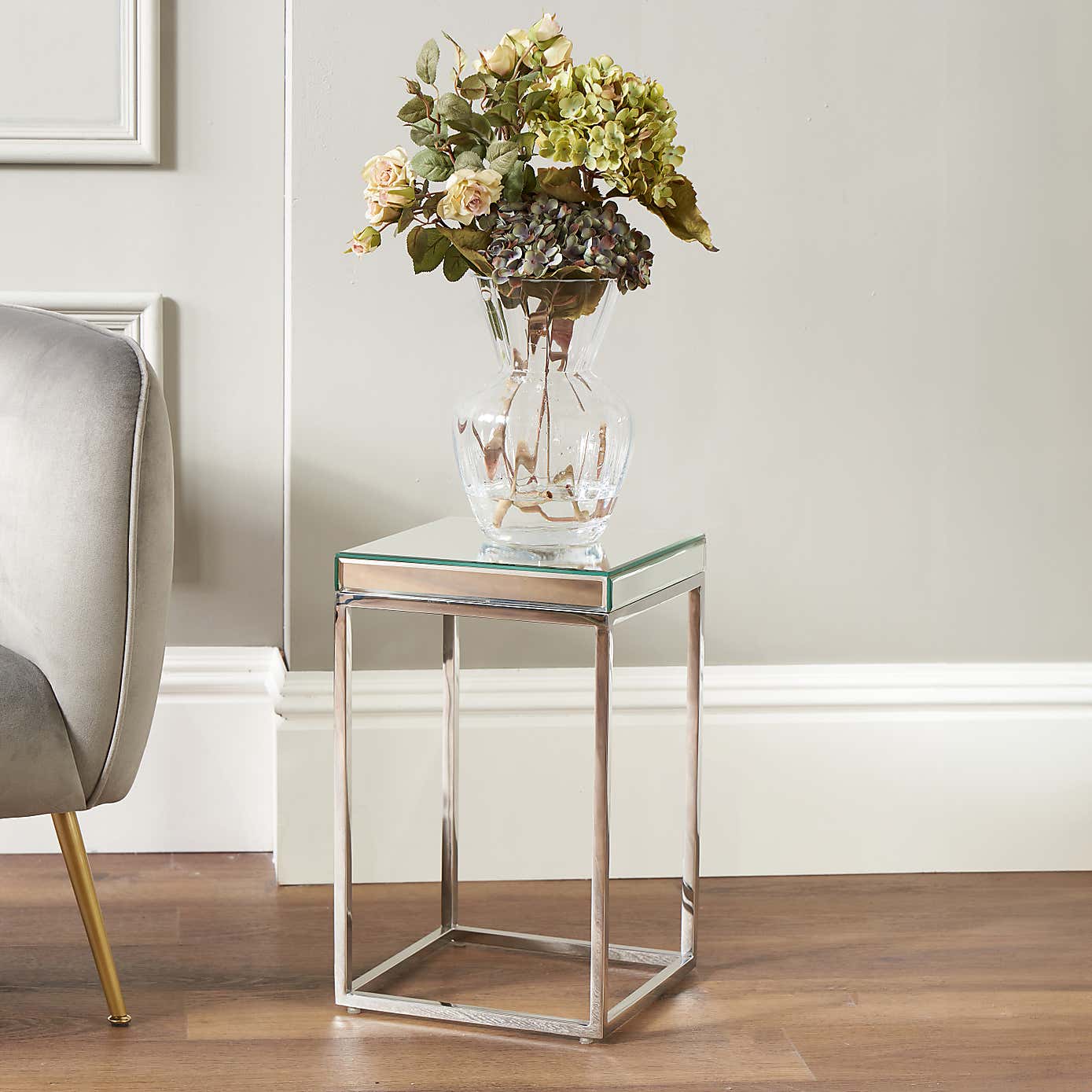 Elysee Small Square Side Table, Mirrored Glass