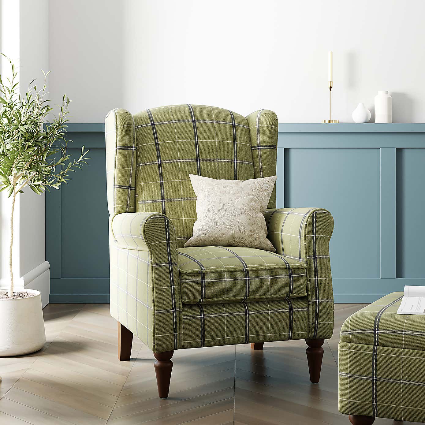 Oswald Check Armchair Green